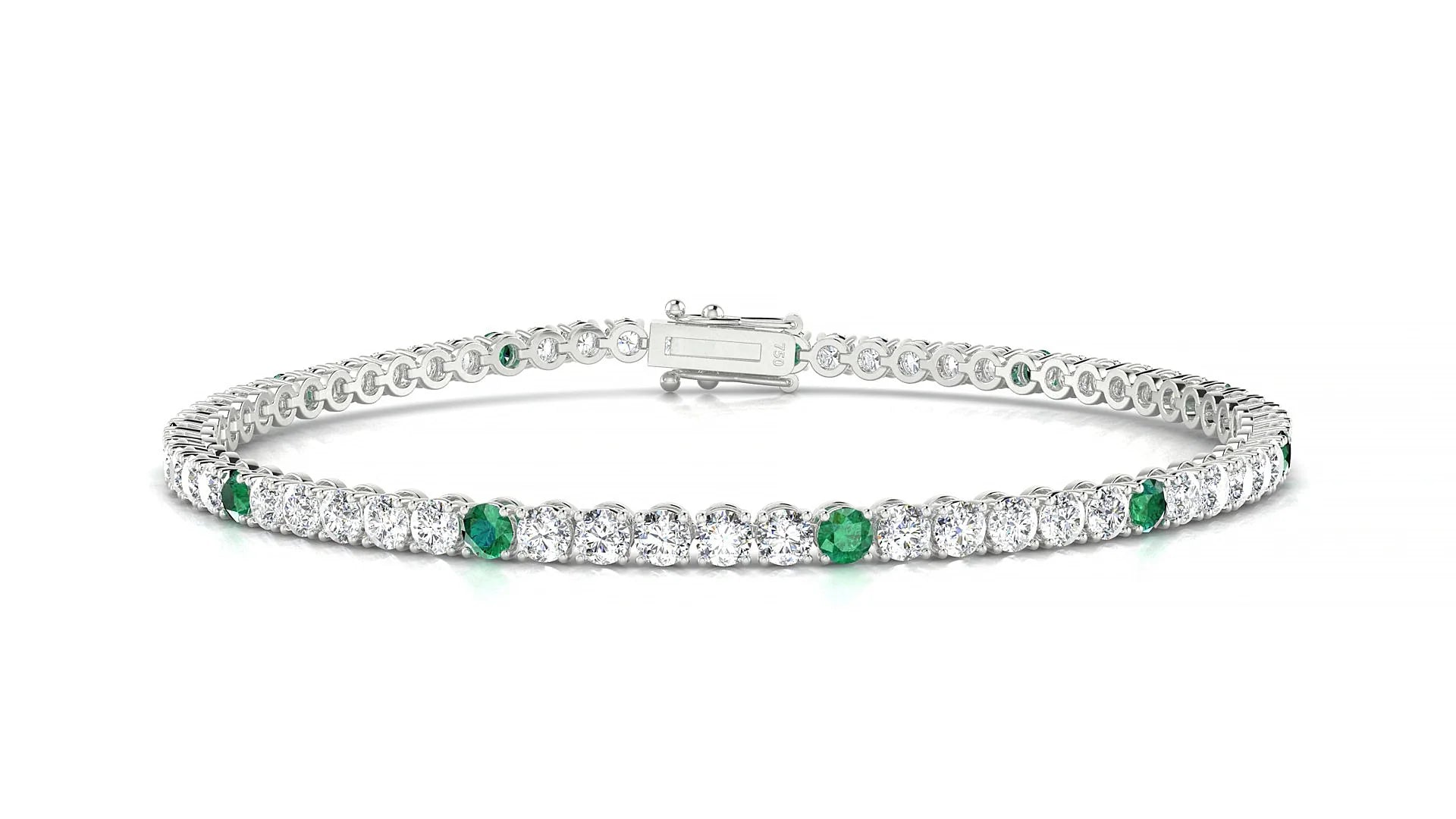 Firenze 1-5 | 18k White Gold 2.5 mm Round Natural Emerald & Diamond Tennis Bracelet