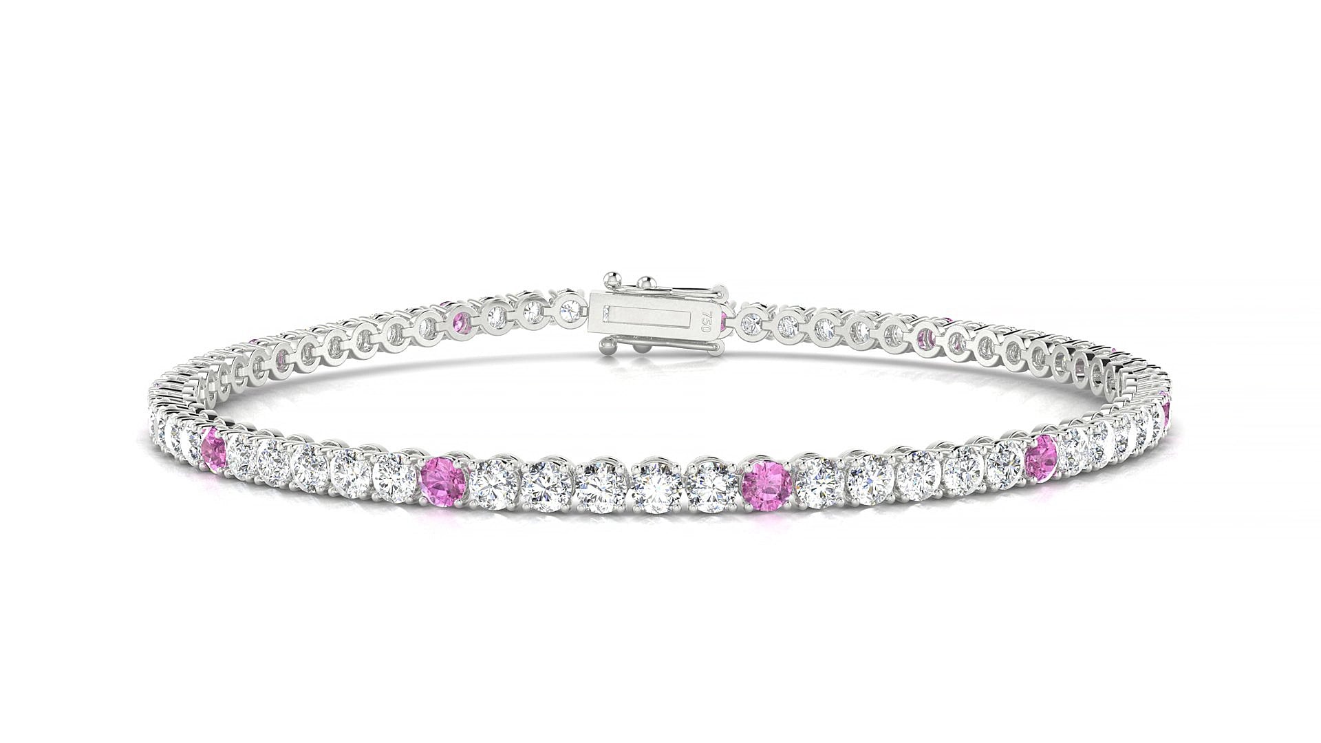 Firenze 1-5 | 18k White Gold 2.5 mm Round Natural Pink Sapphire & Diamond 15 cm Tennis Bracelet