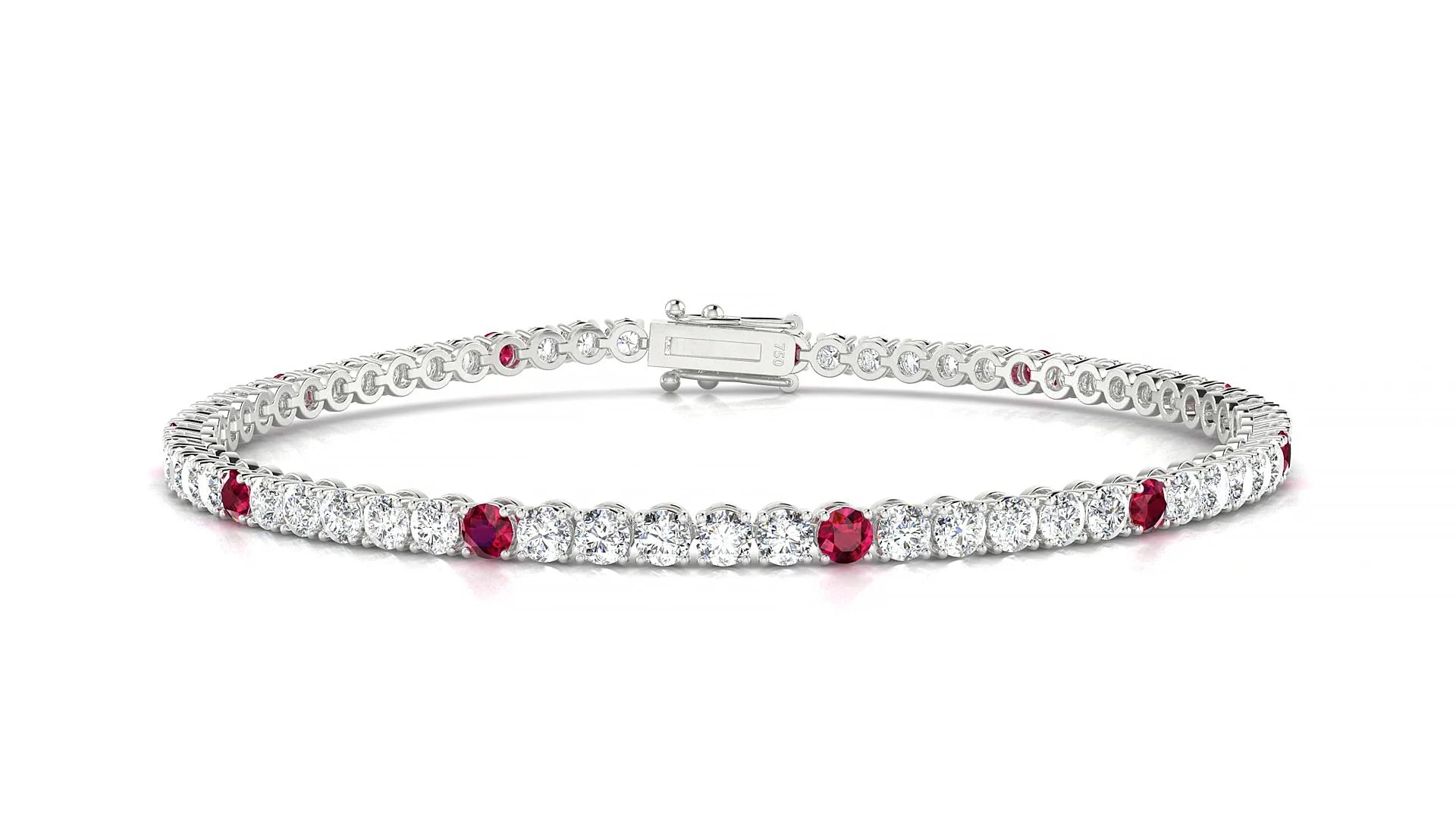 Firenze 1-5 | 18k White Gold 2.5 mm Round Natural Ruby & Diamond Tennis Bracelet