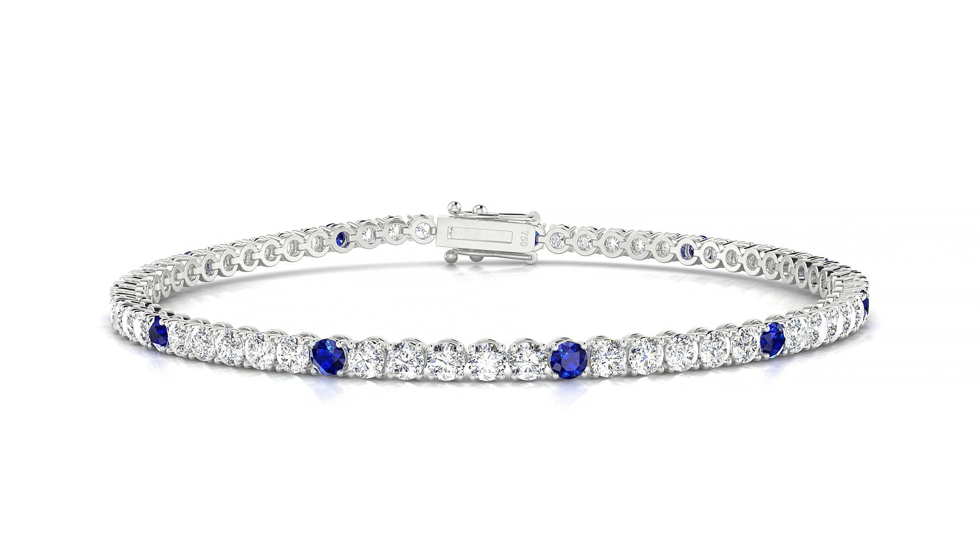 Firenze 1-5 | 18k White Gold 2.5 mm Round Natural Sapphire & Diamond 15 cm Tennis Bracelet
