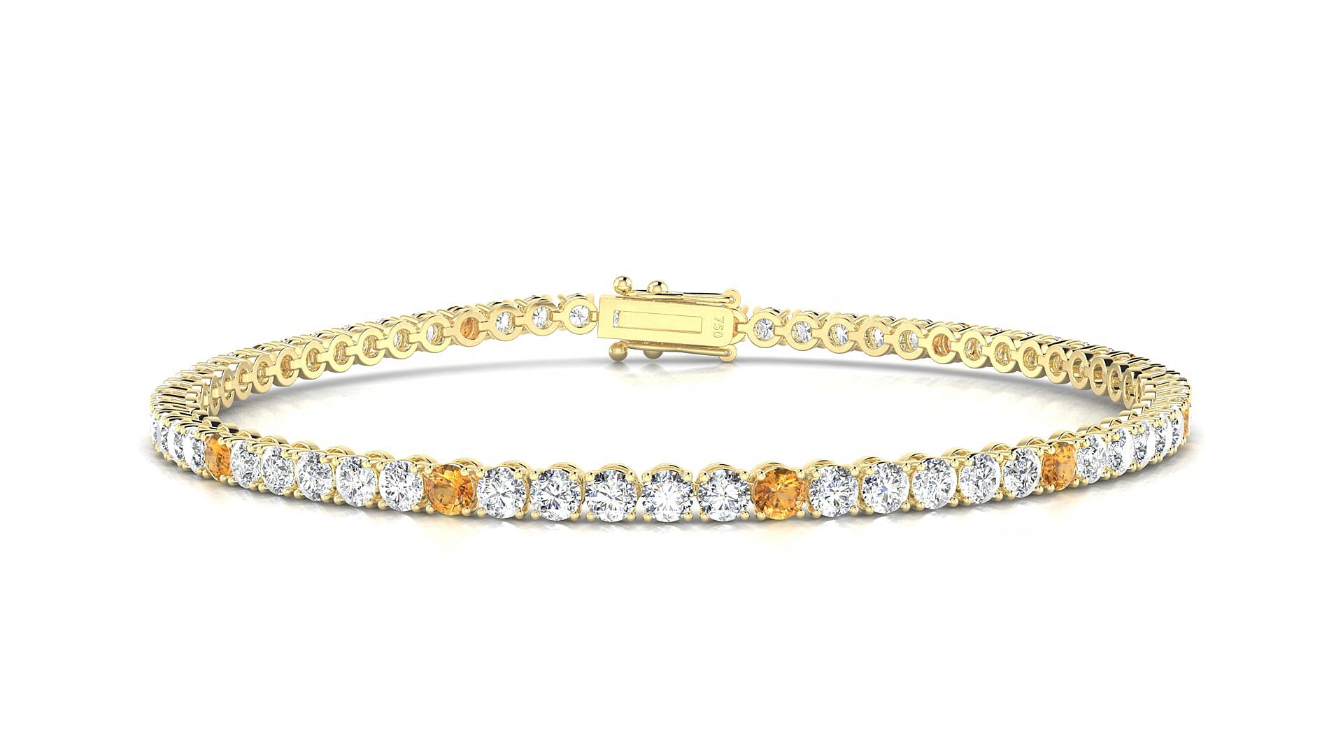 Firenze 1-5 | 18k Yellow Gold 2.5 mm Round Natural Citrine & Diamond 15 cm Tennis Bracelet