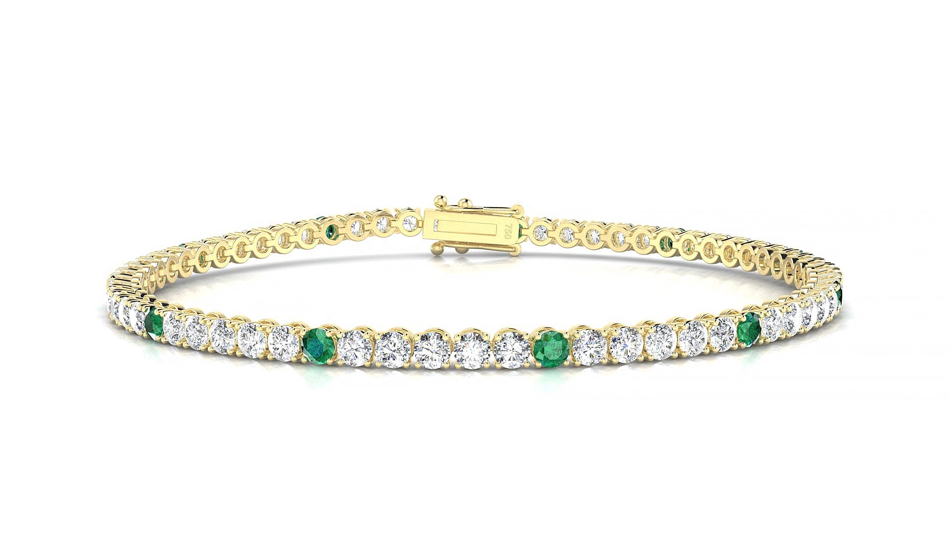 Firenze 1-5 | 18k Yellow Gold 2.5 mm Round Natural Emerald & Diamond 15 cm Tennis Bracelet