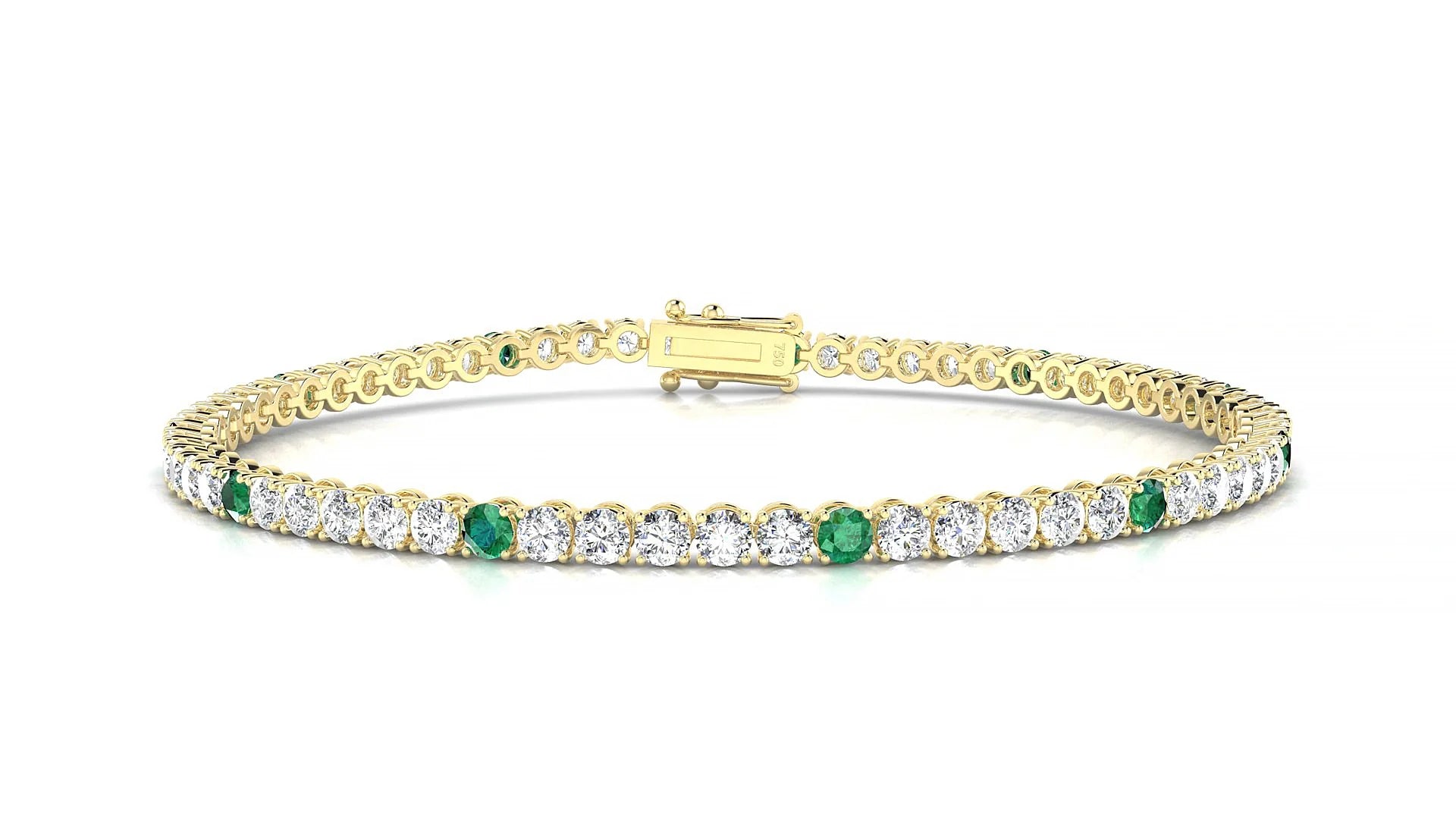 Firenze 1-5 | 18k Yellow Gold 2.5 mm Round Natural Emerald & Diamond Tennis Bracelet