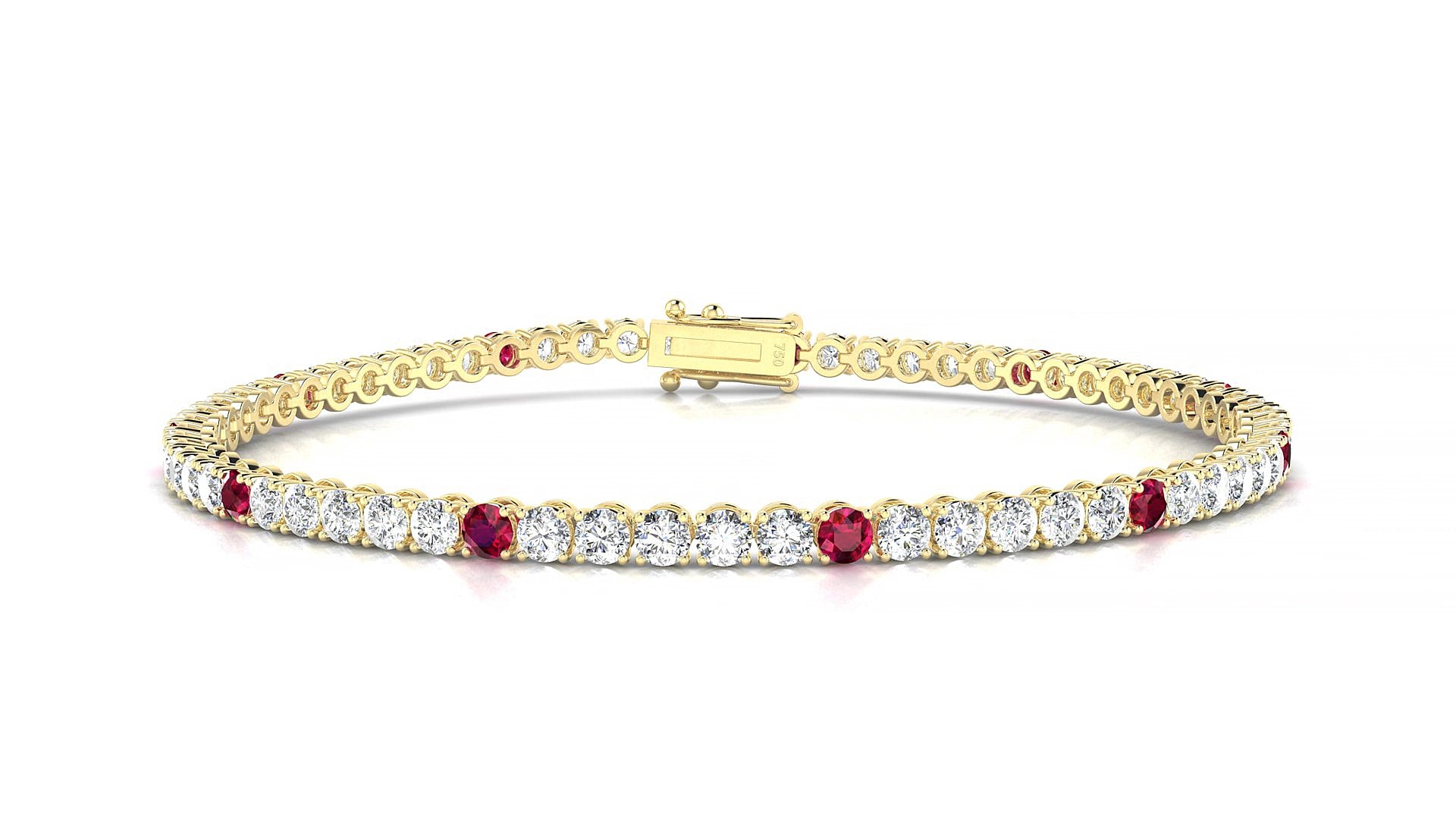 Firenze 1-5 | 18k Yellow Gold 2.5 mm Round Natural Ruby & Diamond 17 cm Tennis Bracelet