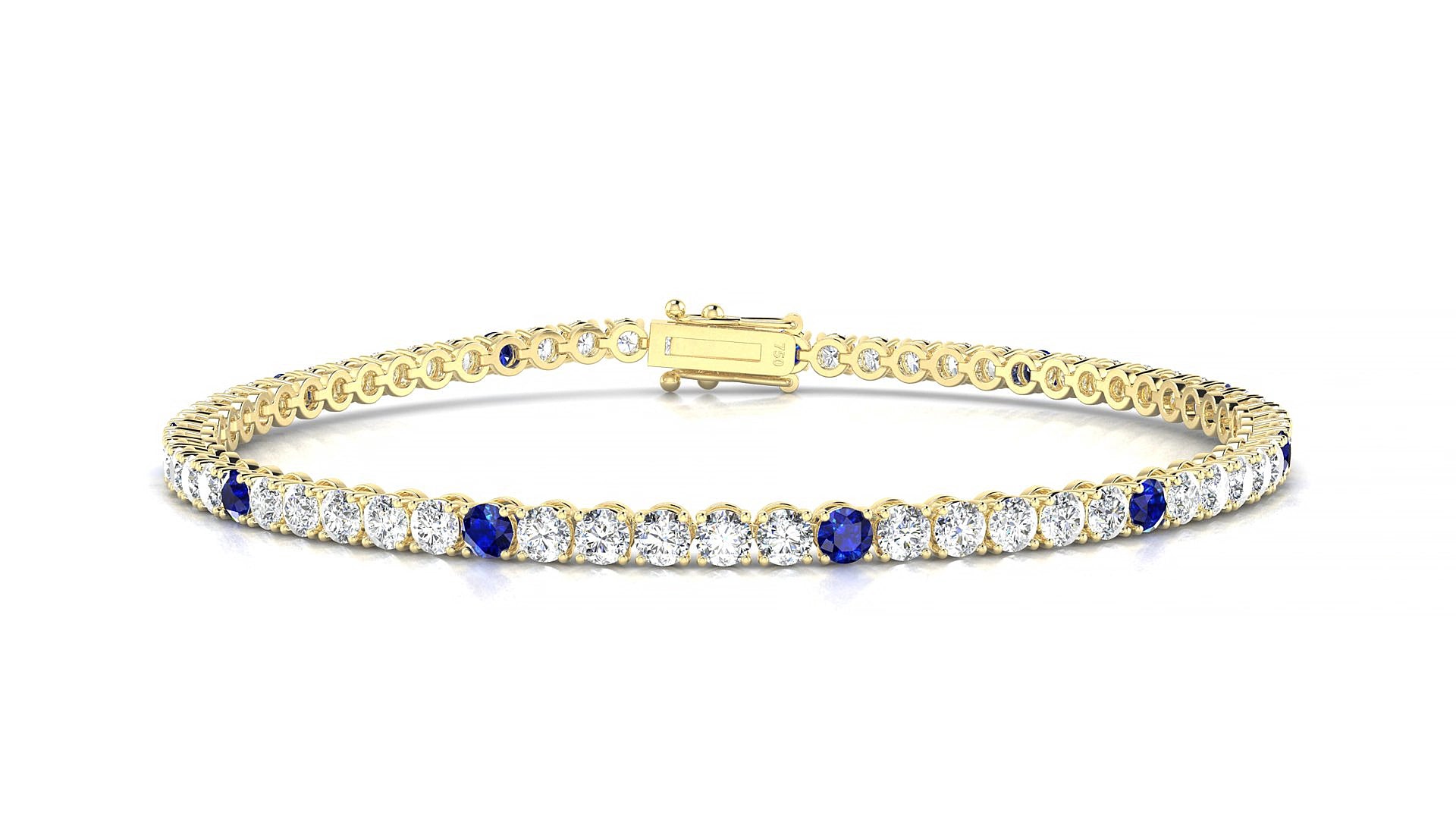 Firenze 1-5 | 18k Yellow Gold 2.5 mm Round Natural Sapphire & Diamond 15 cm Tennis Bracelet