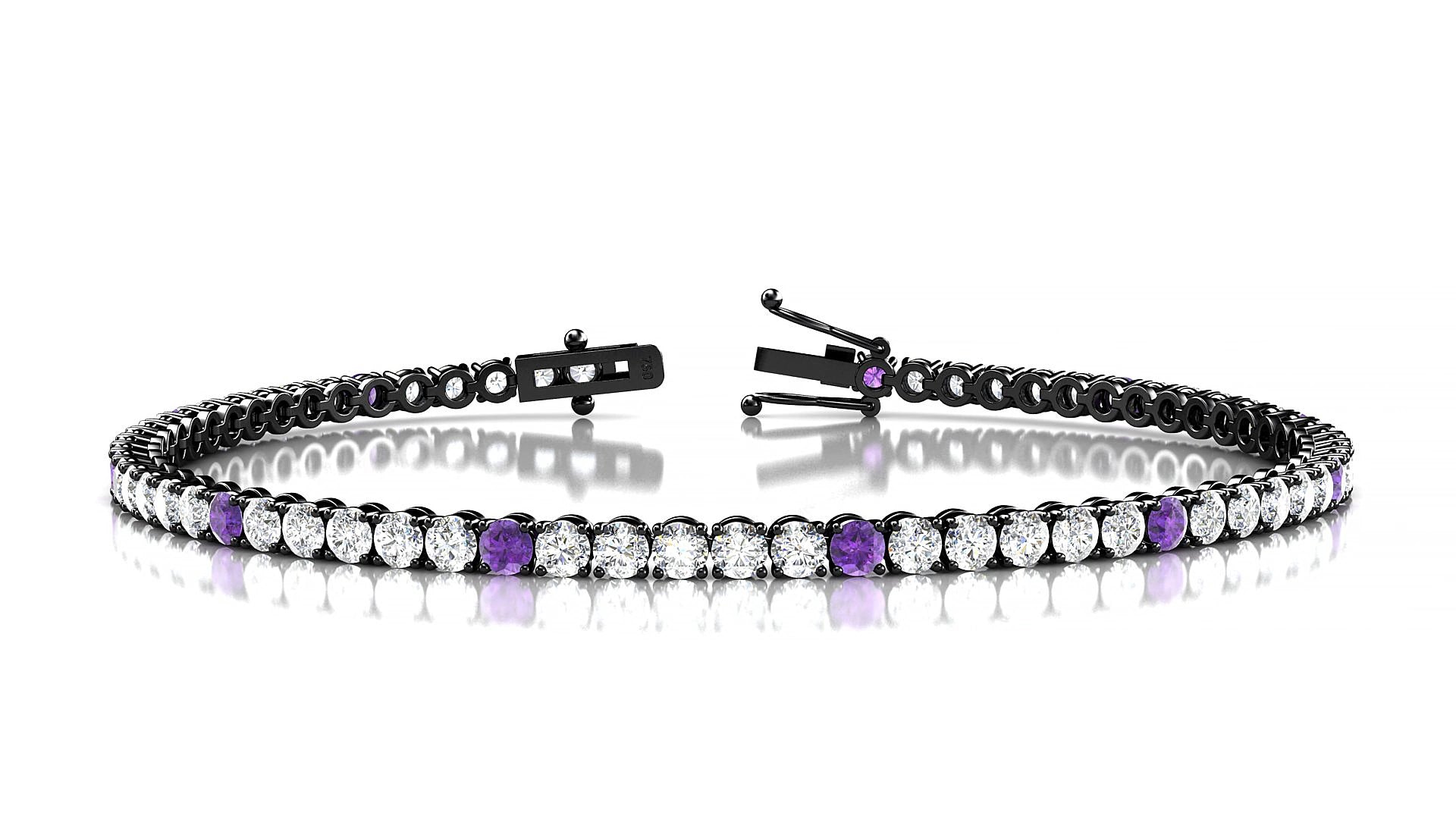Firenze 1-5 | 18k Black Gold 2.5 mm Round Natural Amethyst & Diamond 20 cm Tennis Bracelet