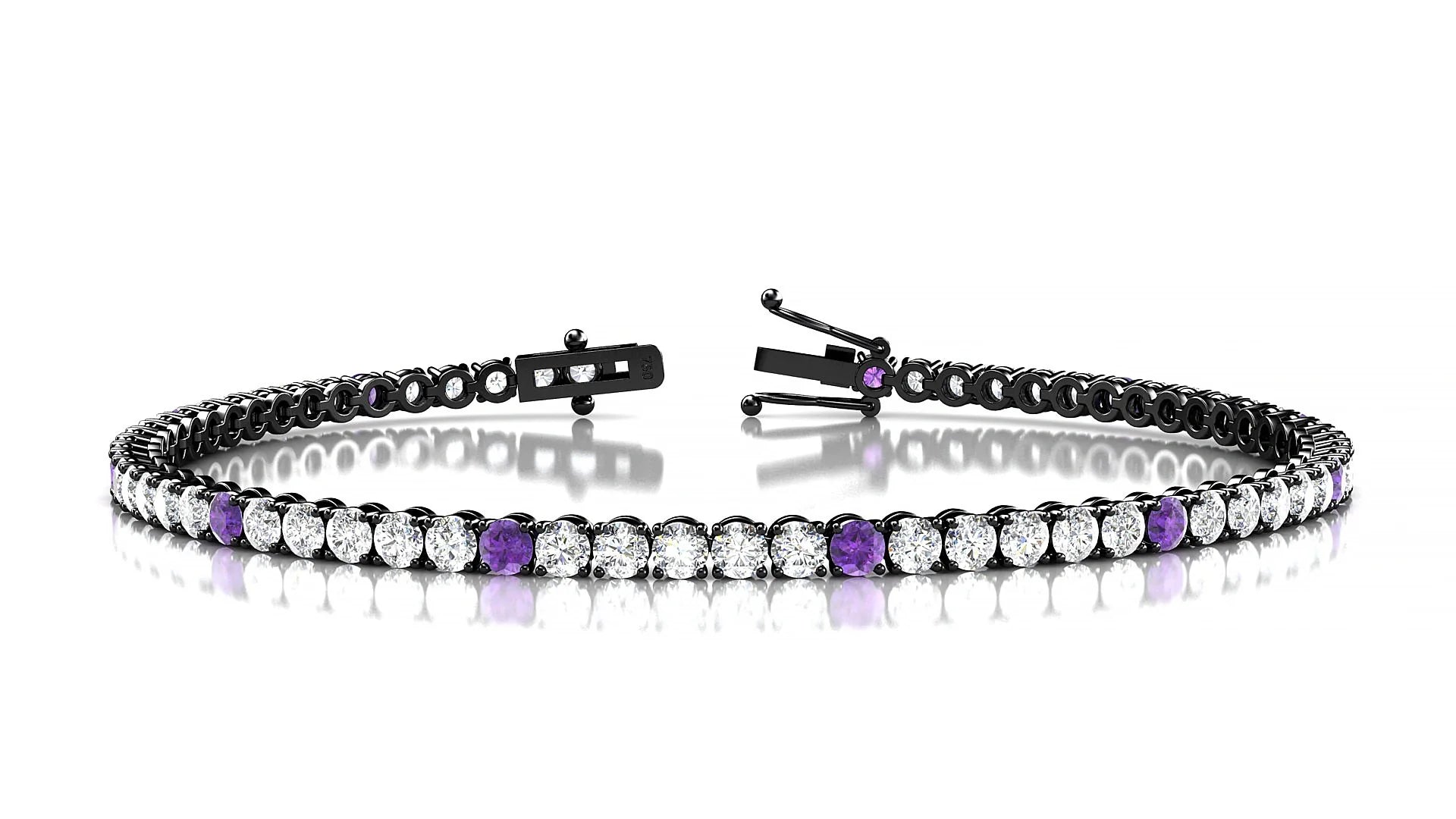 Firenze 1-5 | 18k Black Gold 2.5 mm Round Natural Amethyst & Diamond Tennis Bracelet
