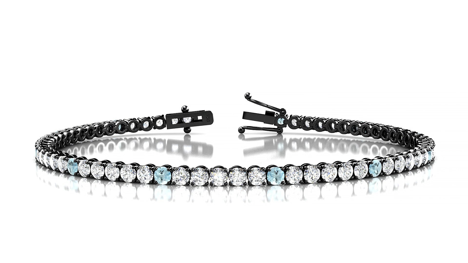 Firenze 1-5 | 18k Black Gold 2.5 mm Round Natural Aquamarine & Diamond 15 cm Tennis Bracelet