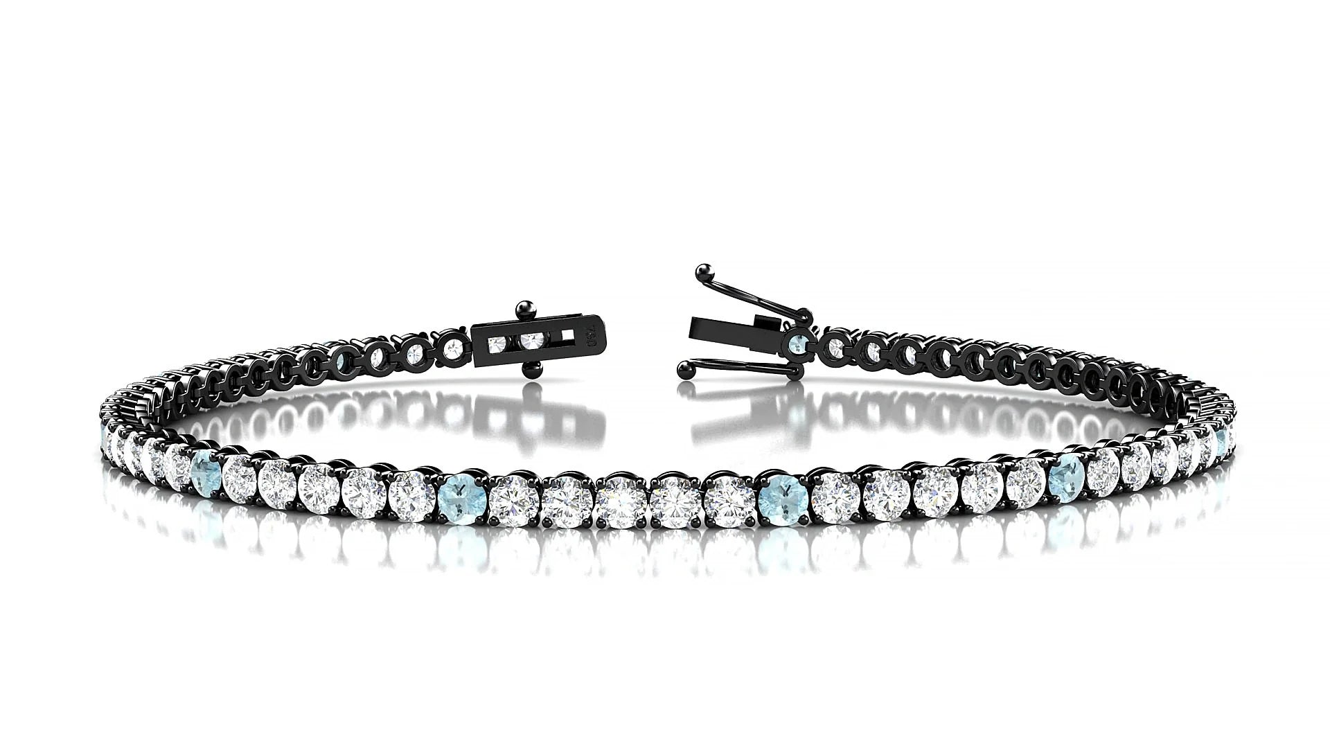 Firenze 1-5 | 18k Black Gold 2.5 mm Round Natural Aquamarine & Diamond Tennis Bracelet