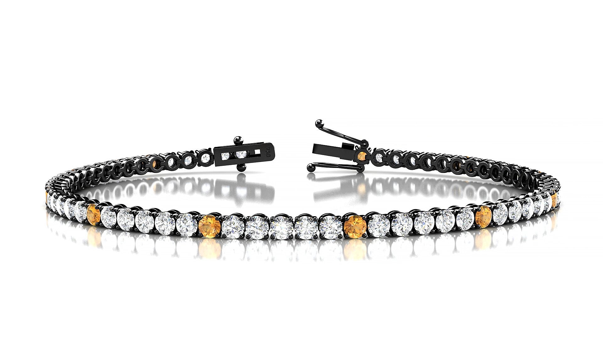 Firenze 1-5 | 18k Black Gold 2.5 mm Round Natural Citrine & Diamond 17 cm Tennis Bracelet