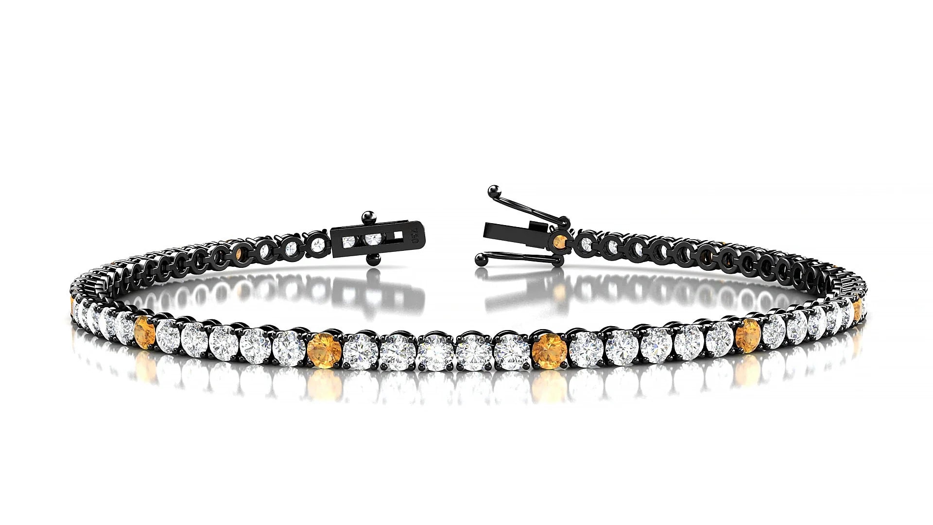 Firenze 1-5 | 18k Black Gold 2.5 mm Round Natural Citrine & Diamond Tennis Bracelet