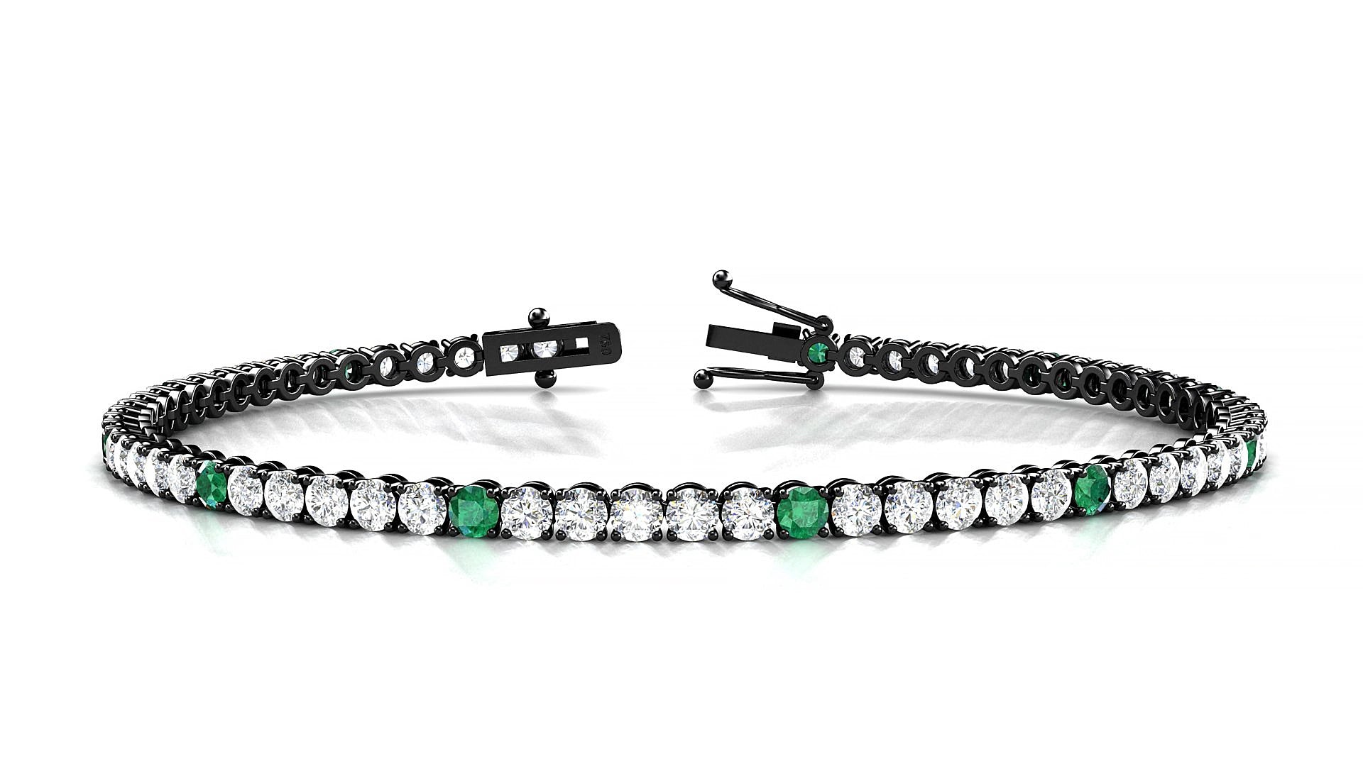 Firenze 1-5 | 18k Black Gold 2.5 mm Round Natural Emerald & Diamond 15 cm Tennis Bracelet