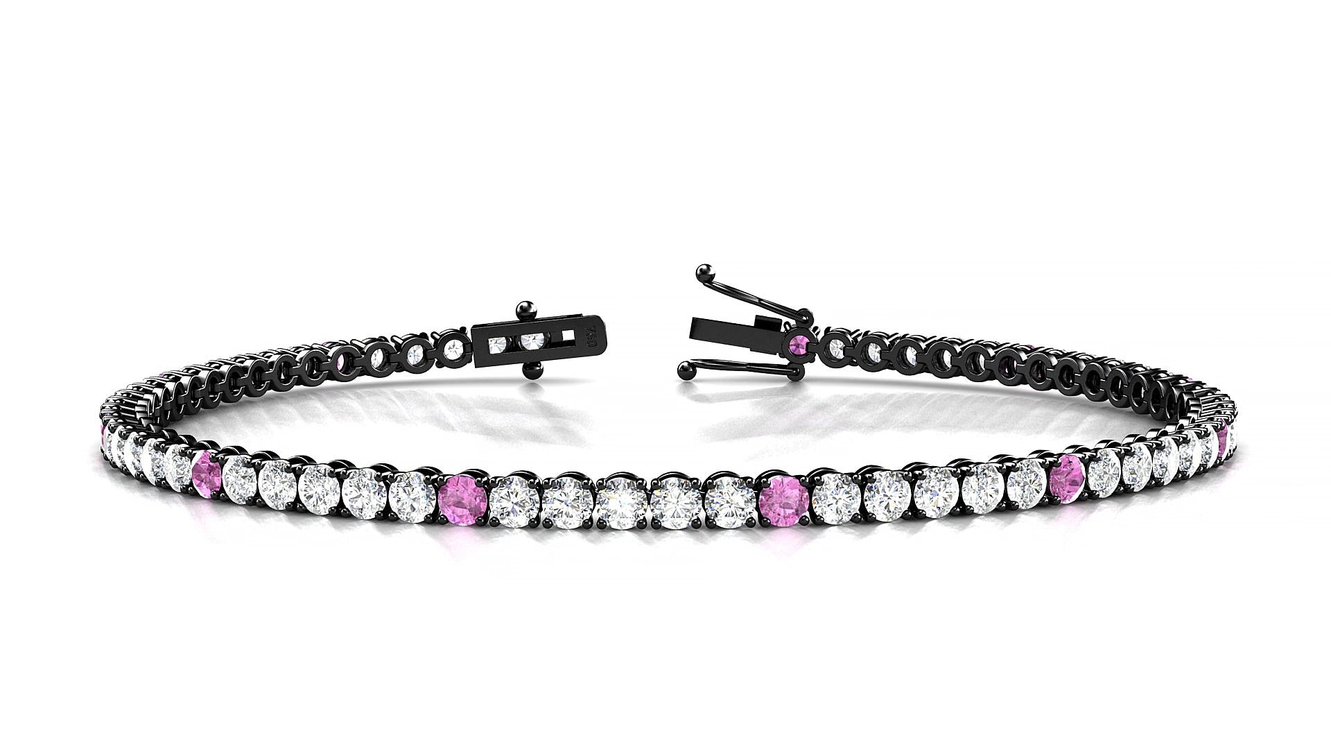 Firenze 1-5 | 18k Black Gold 2.5 mm Round Natural Pink Sapphire & Diamond 19 cm Tennis Bracelet