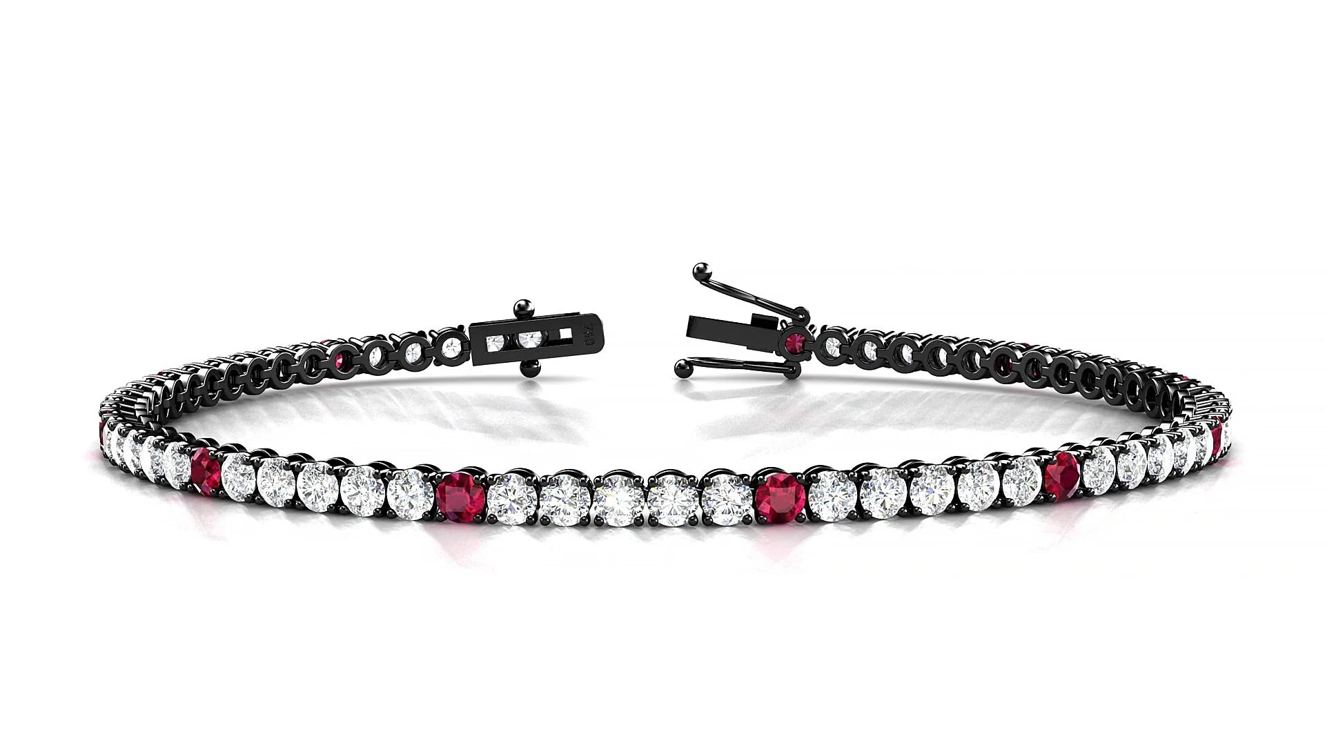 Firenze 1-5 | 18k Black Gold 2.5 mm Round Natural Ruby & Diamond Tennis Bracelet