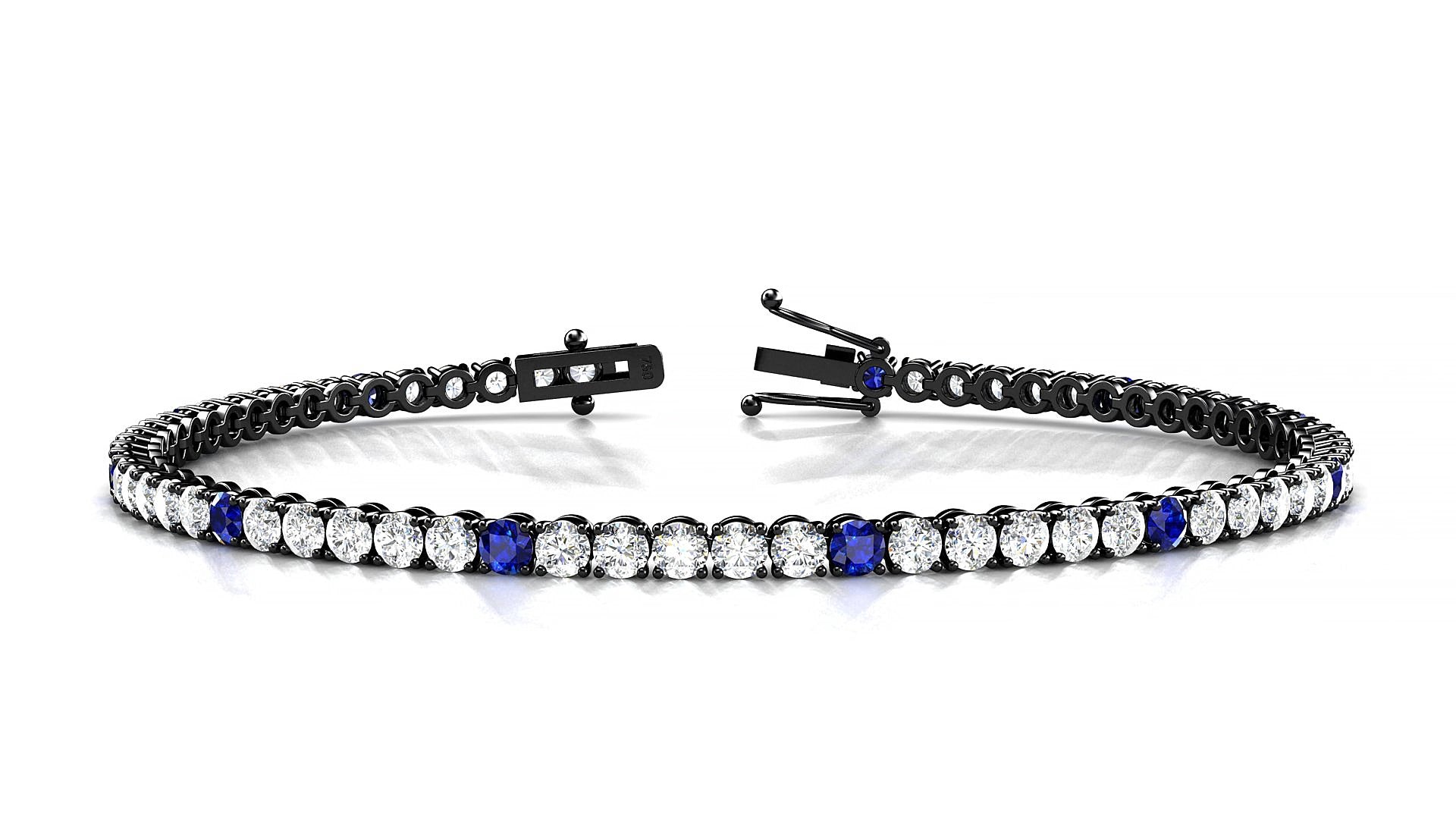 Firenze 1-5 | 18k Black Gold 2.5 mm Round Natural Sapphire & Diamond 16 cm Tennis Bracelet