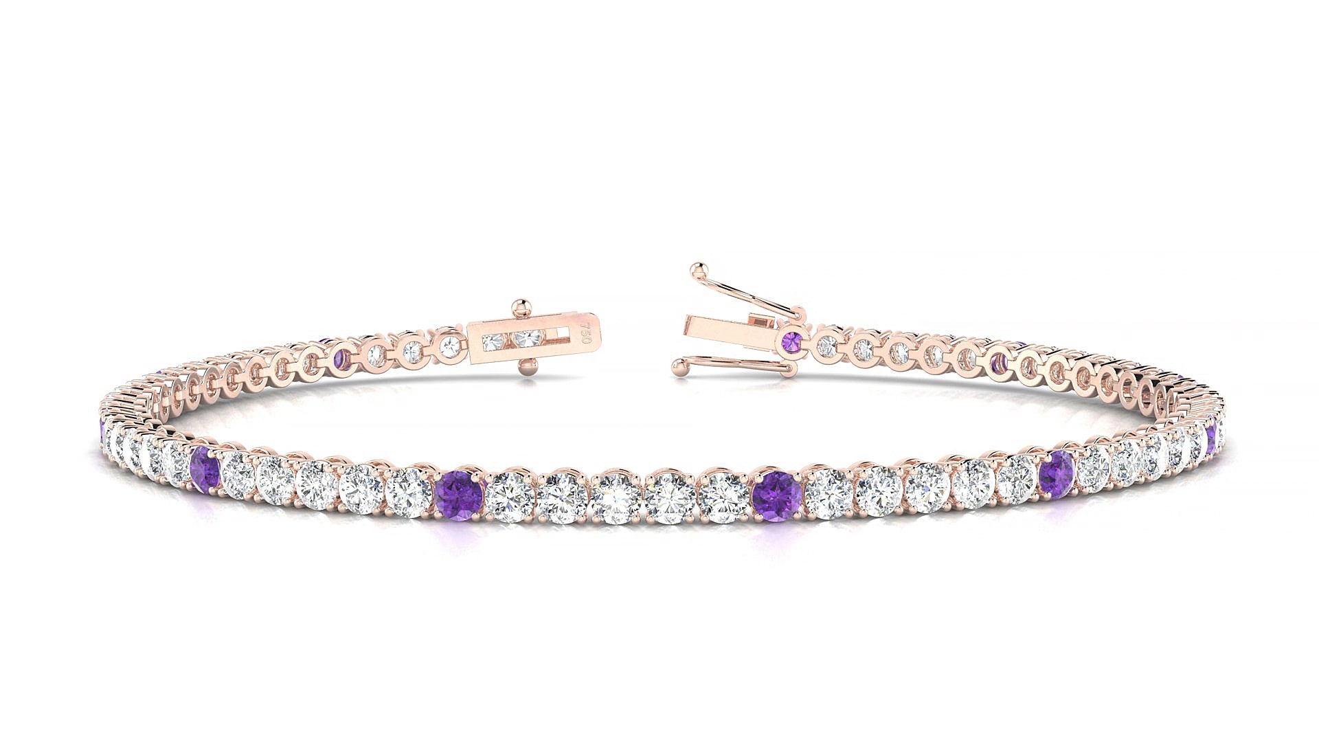 Firenze 1-5 | 18k Rose Gold 2.5 mm Round Natural Amethyst & Diamond 15 cm Tennis Bracelet