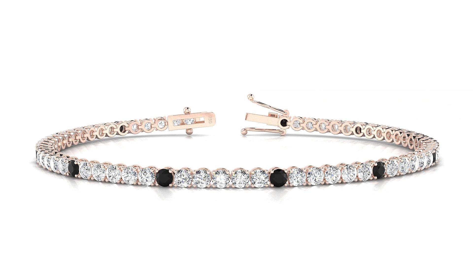 Firenze 1-5 | 18k Rose Gold 2.5 mm Round Natural Black Diamond & Diamond 15 cm Tennis Bracelet