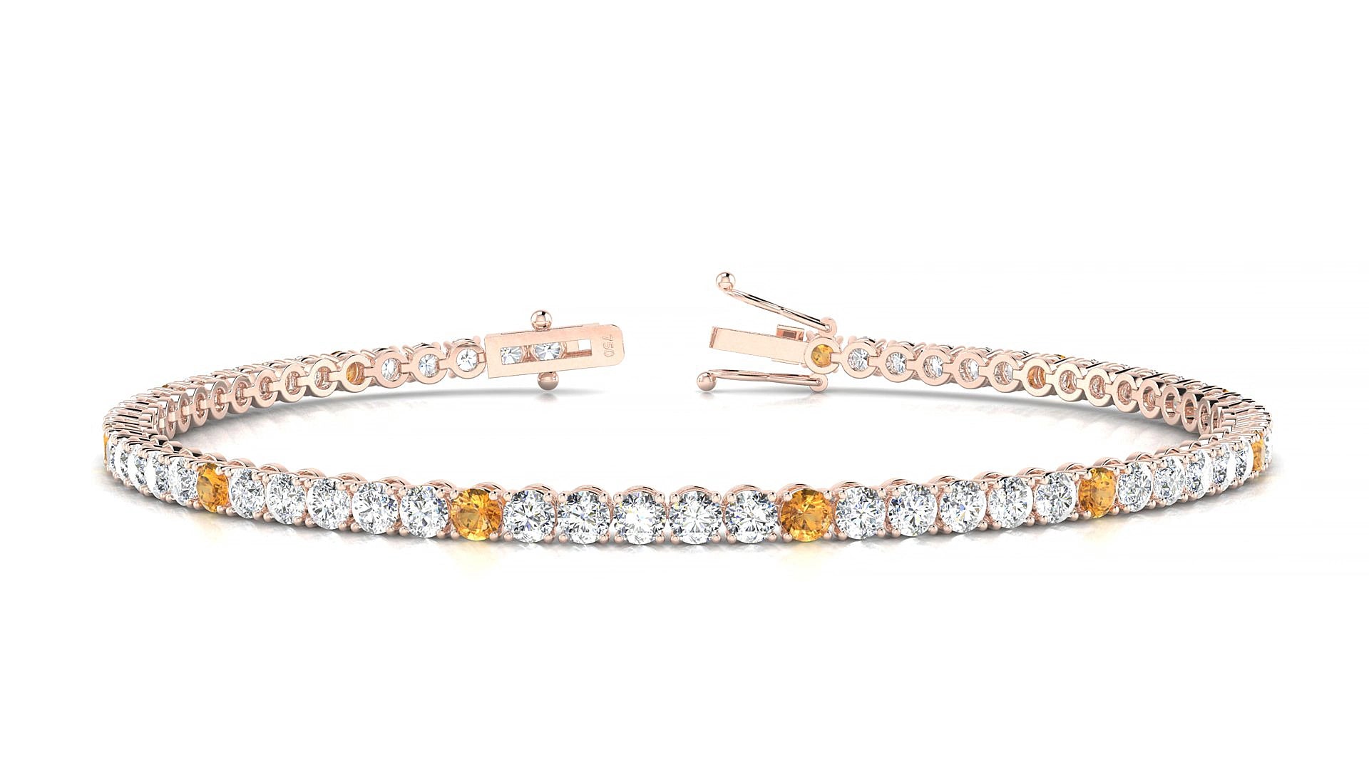 Firenze 1-5 | 18k Rose Gold 2.5 mm Round Natural Citrine & Diamond 15 cm Tennis Bracelet