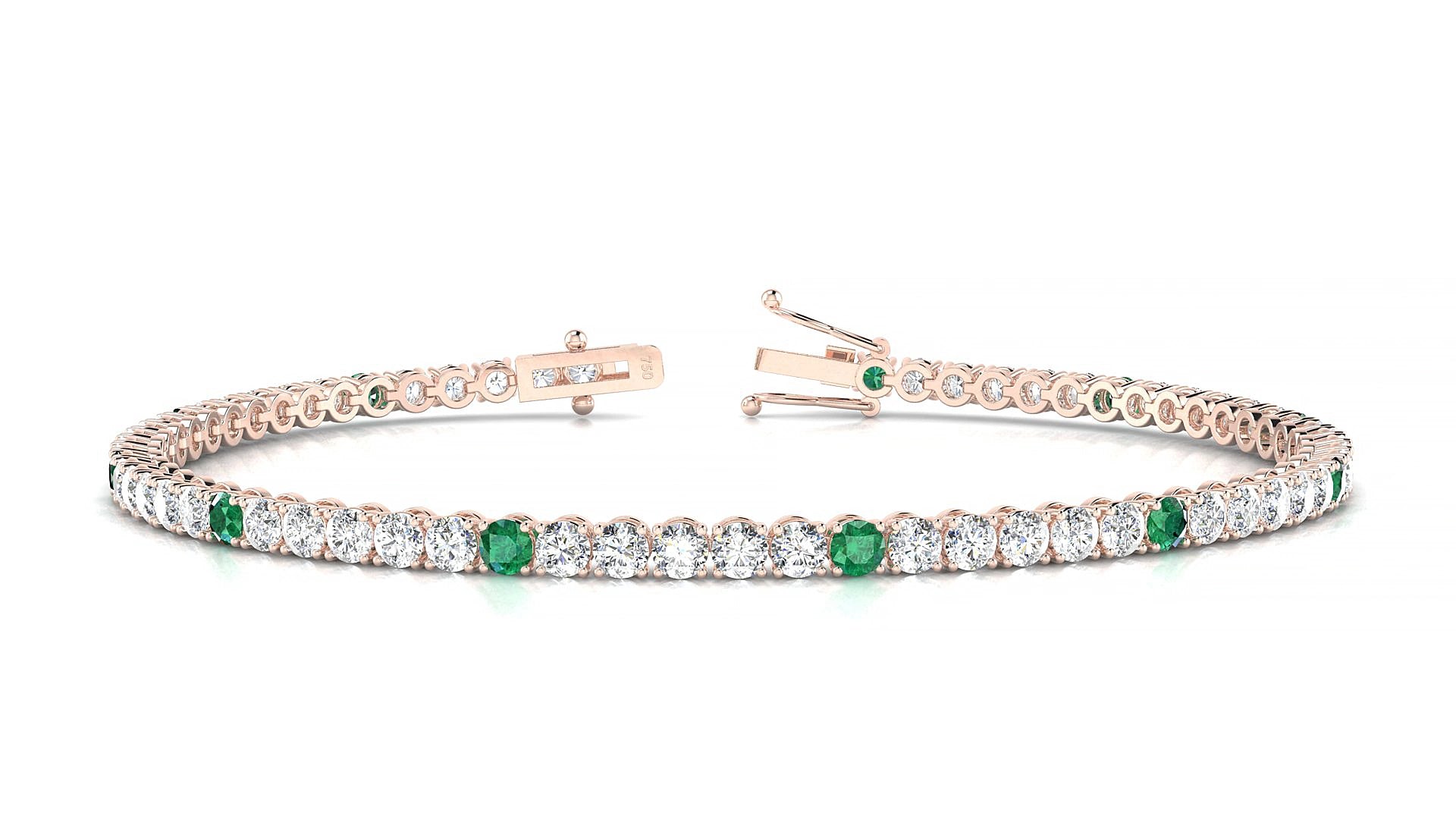 Firenze 1-5 | 18k Rose Gold 2.5 mm Round Natural Emerald & Diamond 20 cm Tennis Bracelet