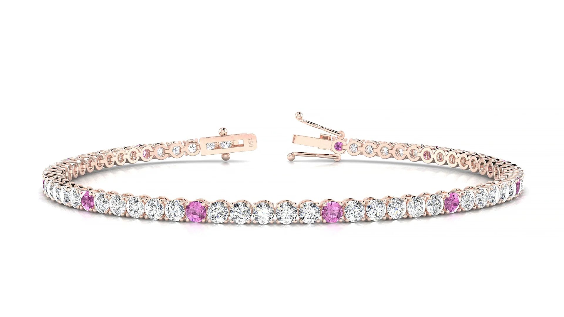 Firenze 1-5 | 18k Rose Gold 2.5 mm Round Natural Pink Sapphire & Diamond Tennis Bracelet