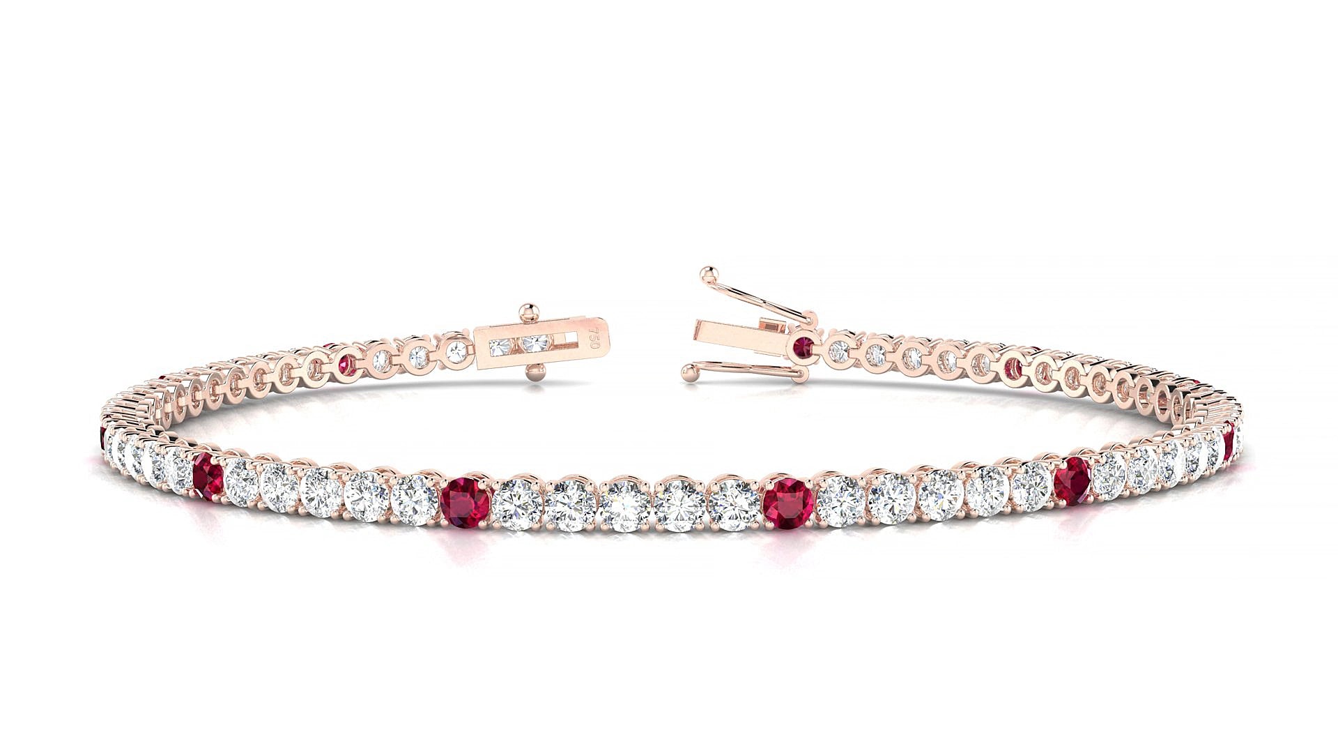 Firenze 1-5 | 18k Rose Gold 2.5 mm Round Natural Ruby & Diamond 15 cm Tennis Bracelet