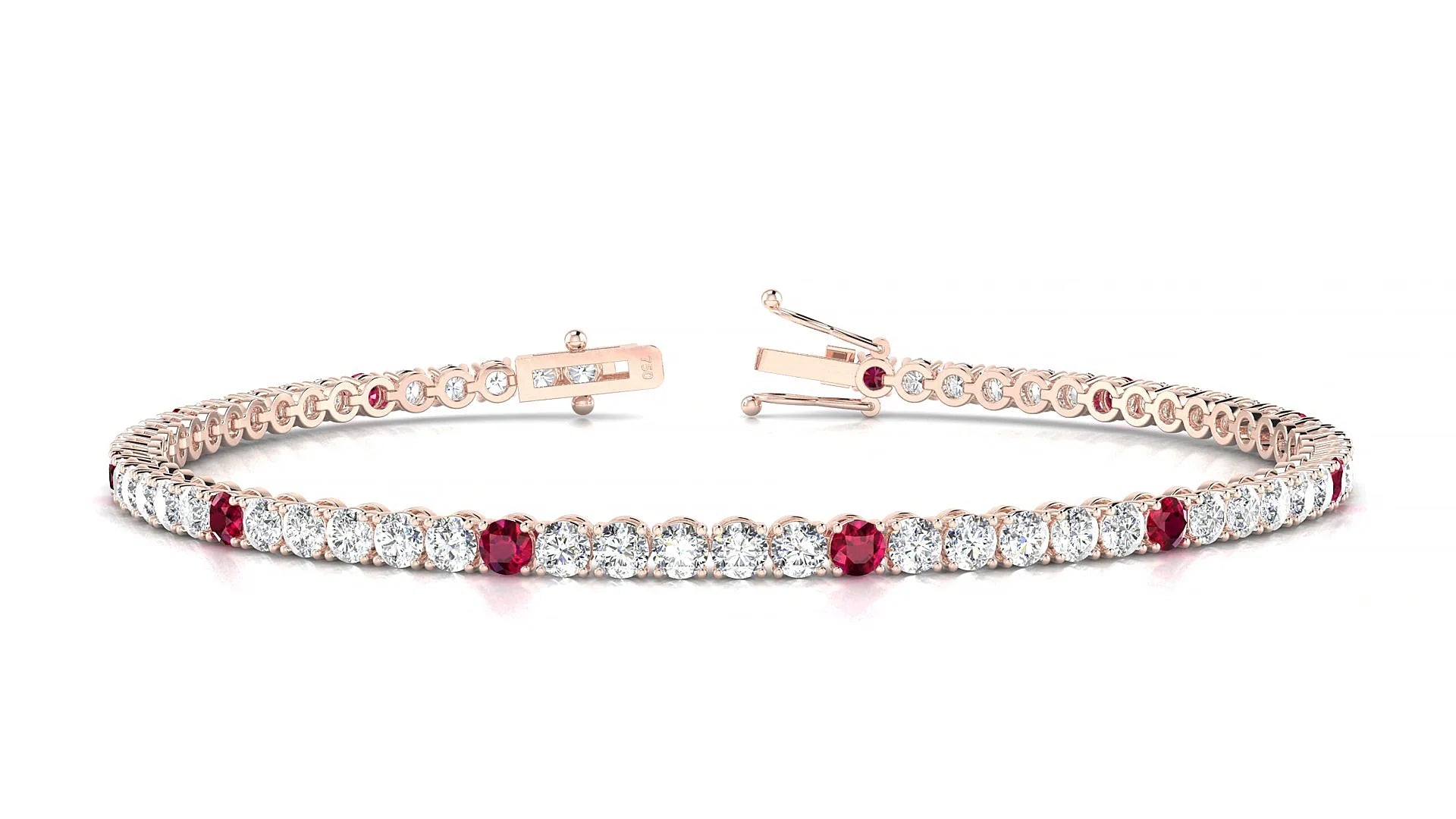 Firenze 1-5 | 18k Rose Gold 2.5 mm Round Natural Ruby & Diamond Tennis Bracelet