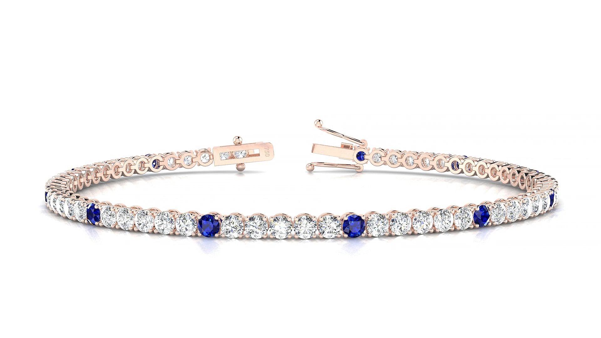 Firenze 1-5 | 18k Rose Gold 2.5 mm Round Natural Sapphire & Diamond 18 cm Tennis Bracelet