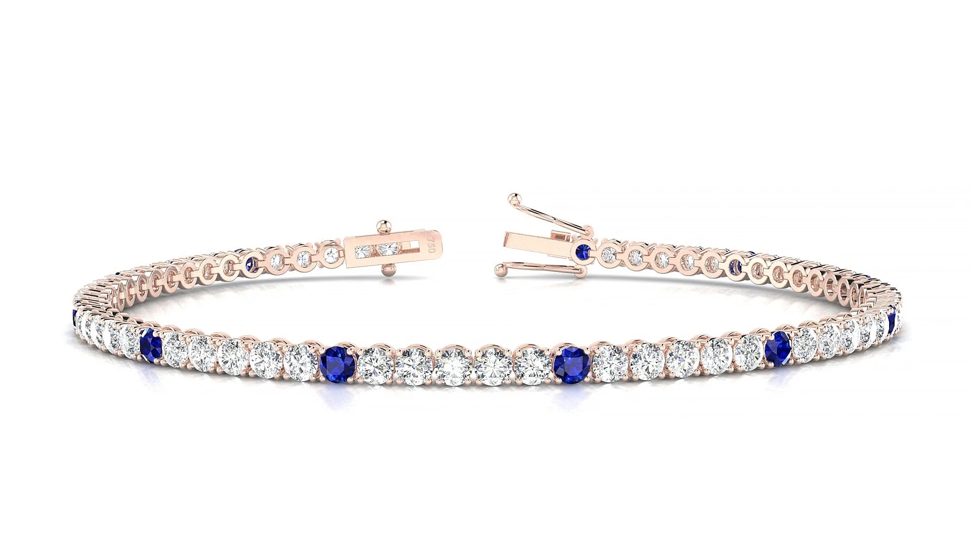 Firenze 1-5 | 18k Rose Gold 2.5 mm Round Natural Sapphire & Diamond Tennis Bracelet