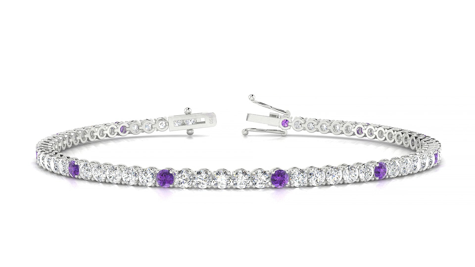 Firenze 1-5 | 18k White Gold 2.5 mm Round Natural Amethyst & Diamond 17 cm Tennis Bracelet