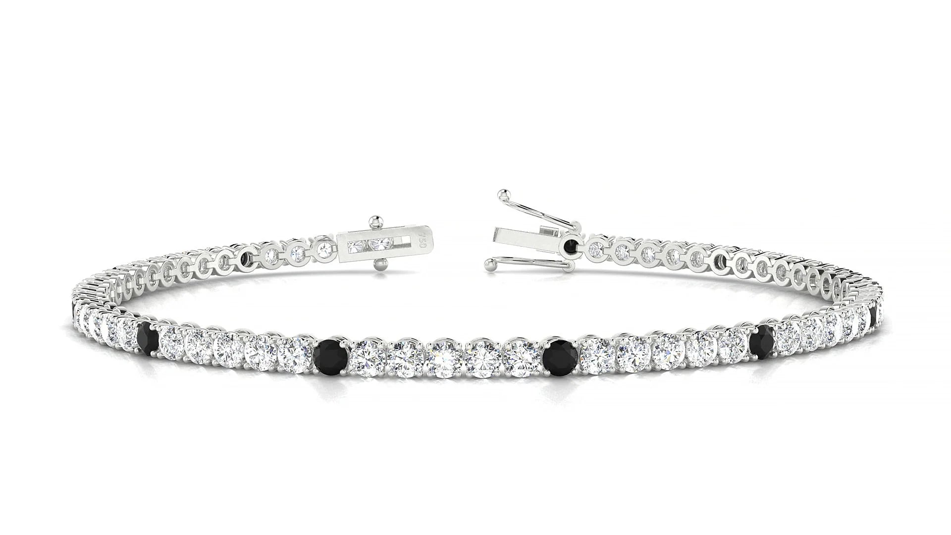 Firenze 1-5 | 18k White Gold 2.5 mm Round Natural Black Diamond & Diamond Tennis Bracelet