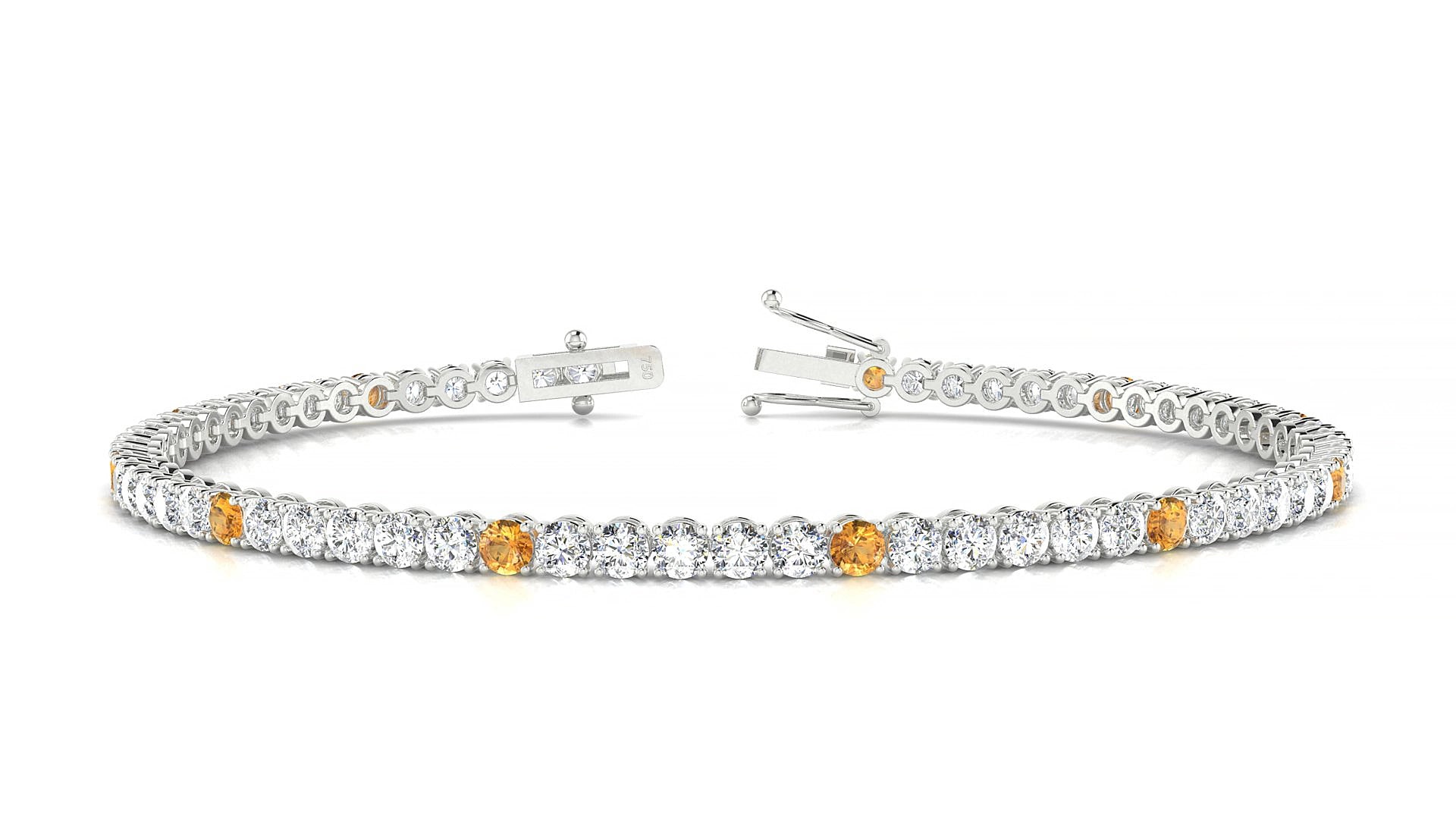 Firenze 1-5 | 18k White Gold 2.5 mm Round Natural Citrine & Diamond 16 cm Tennis Bracelet