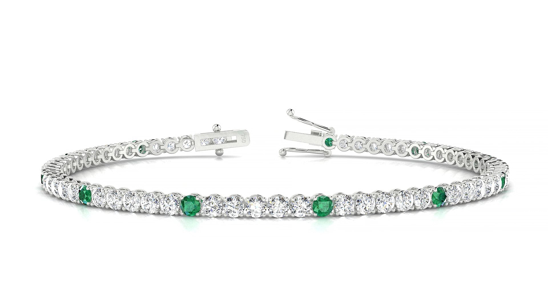Firenze 1-5 | 18k White Gold 2.5 mm Round Natural Emerald & Diamond 15 cm Tennis Bracelet