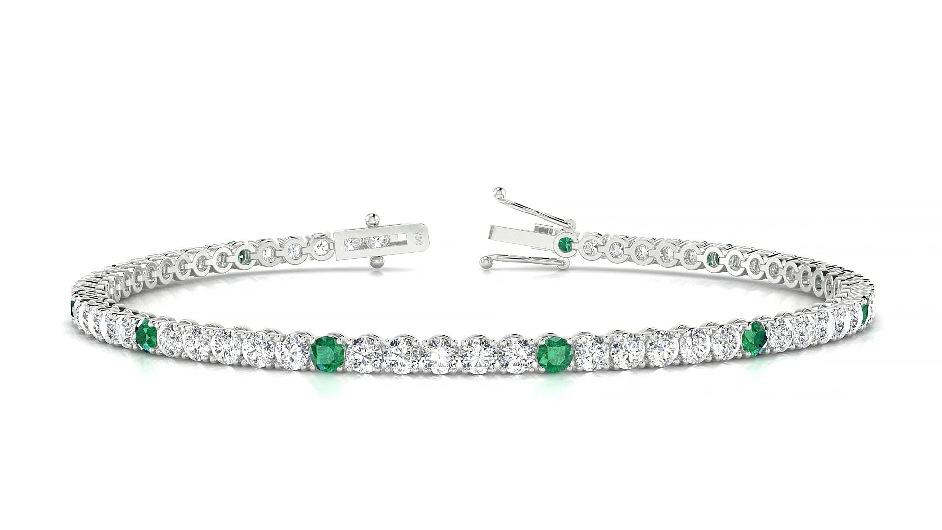 Firenze 1-5 | 18k White Gold 2.5 mm Round Natural Emerald & Diamond Tennis Bracelet
