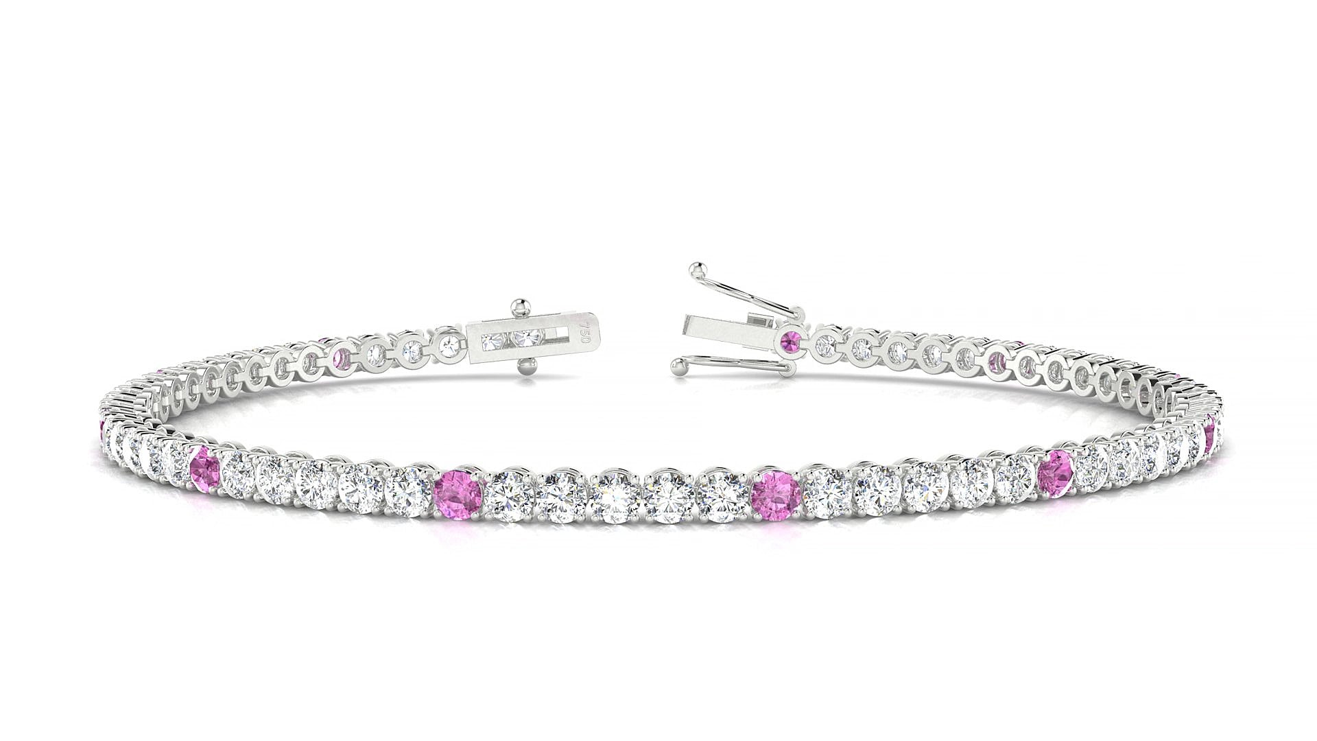Firenze 1-5 | 18k White Gold 2.5 mm Round Natural Pink Sapphire & Diamond 20 cm Tennis Bracelet