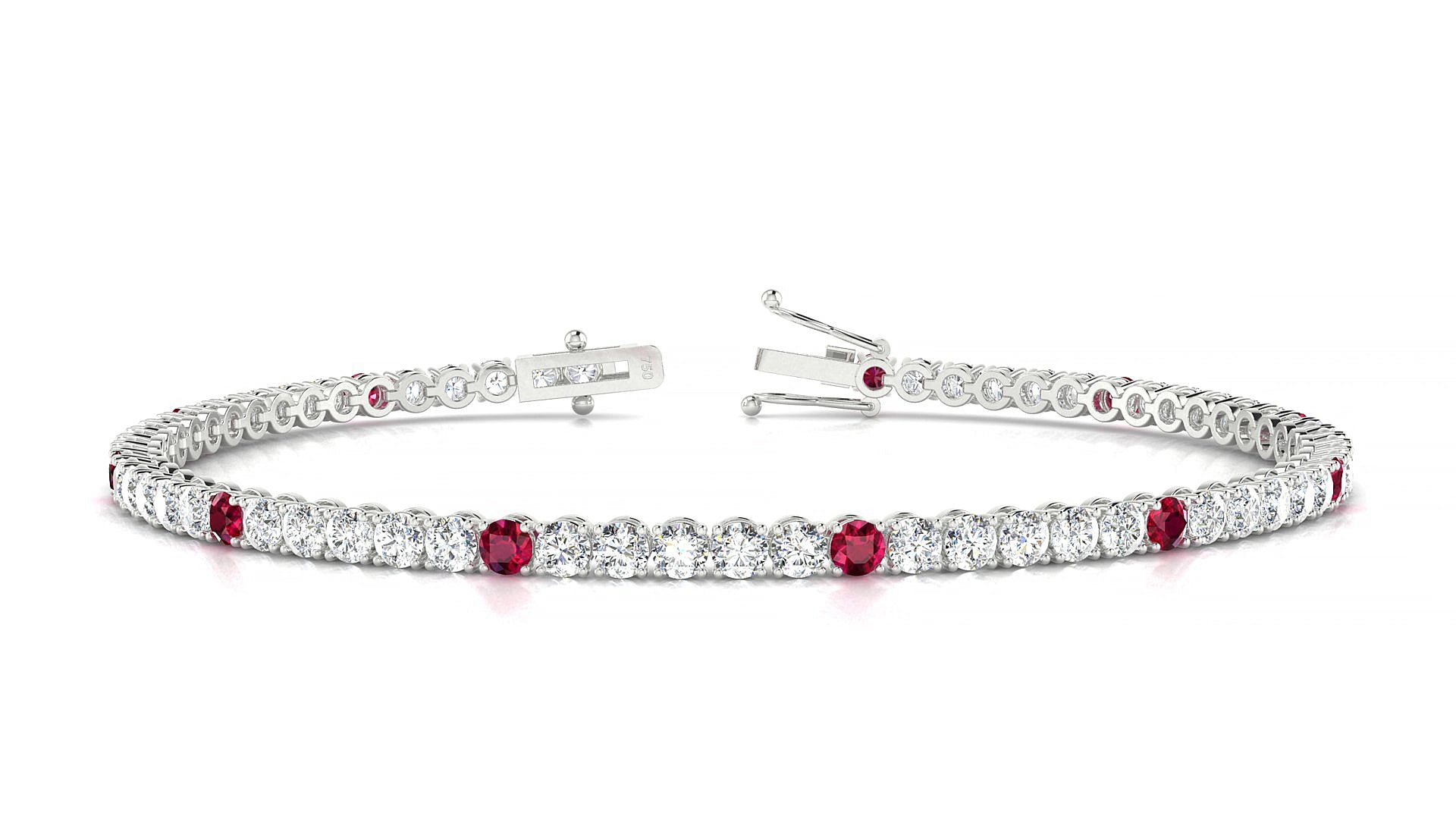 Firenze 1-5 | 18k White Gold 2.5 mm Round Natural Ruby & Diamond 15 cm Tennis Bracelet