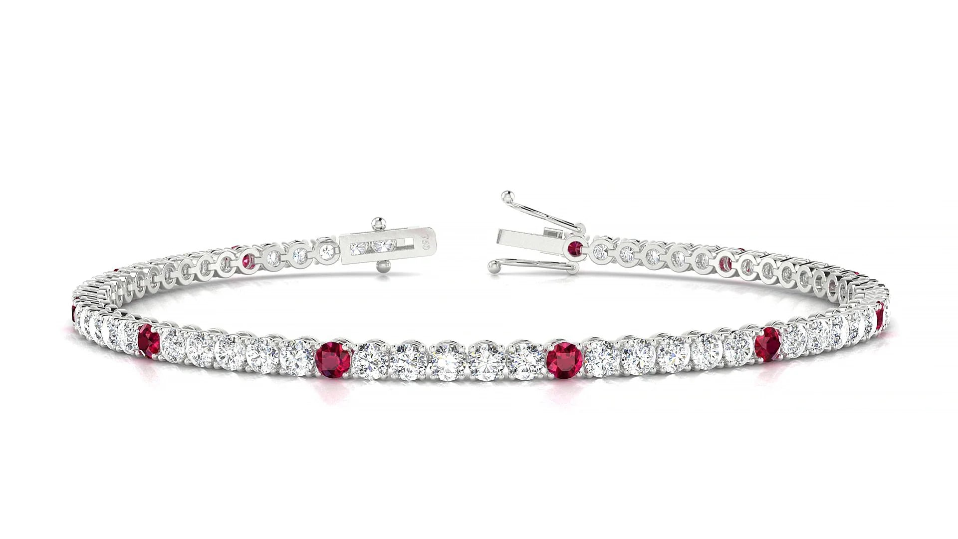 Firenze 1-5 | 18k White Gold 2.5 mm Round Natural Ruby & Diamond Tennis Bracelet