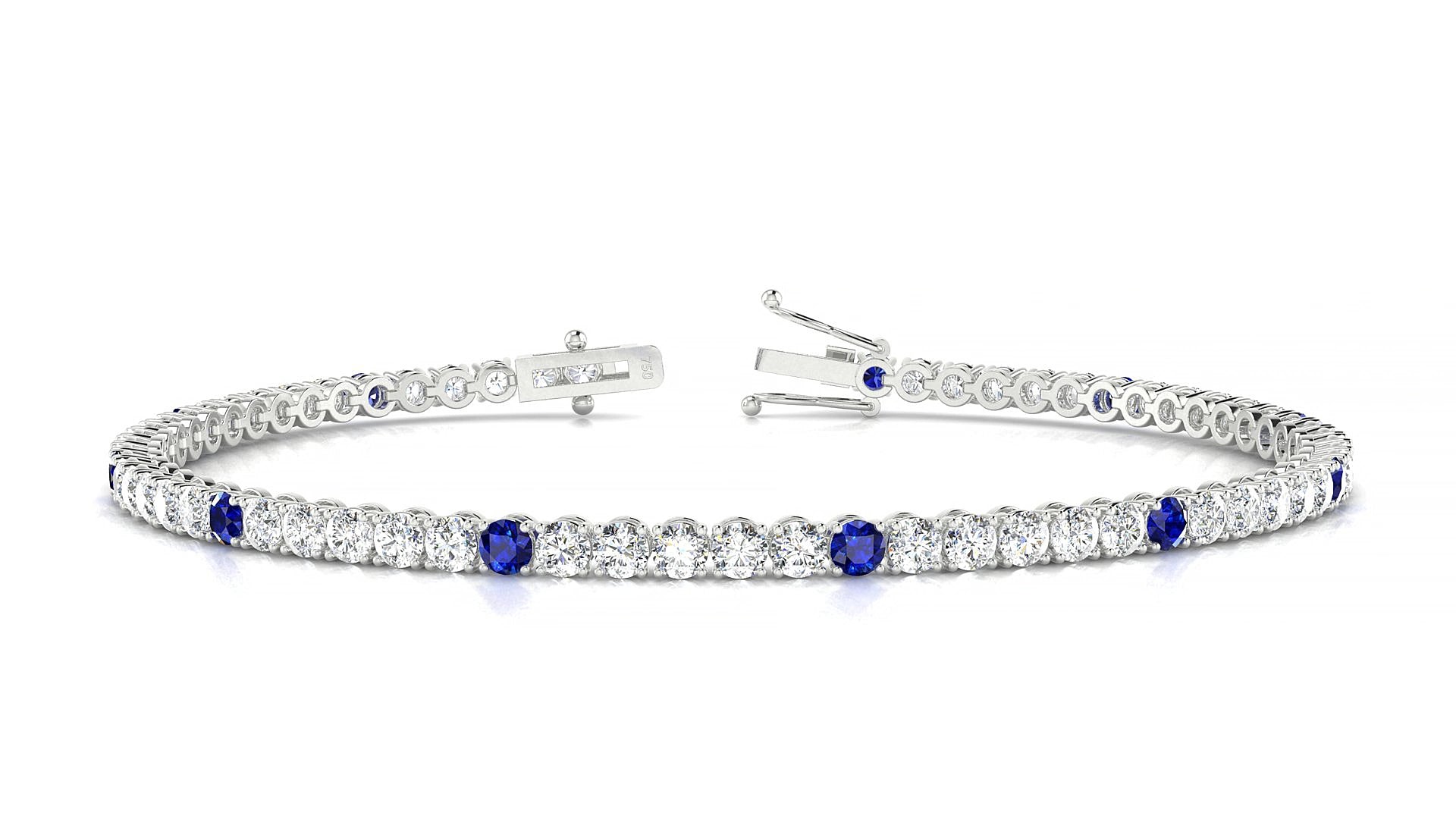 Firenze 1-5 | 18k White Gold 2.5 mm Round Natural Sapphire & Diamond 15 cm Tennis Bracelet