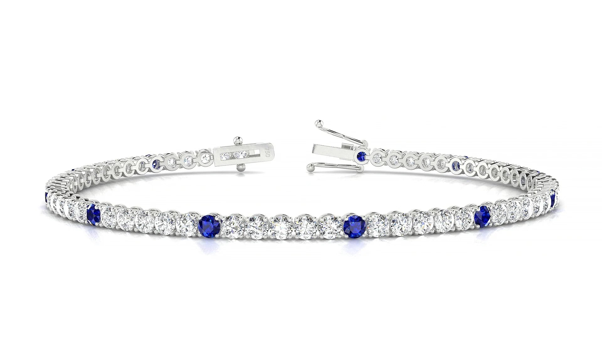 Firenze 1-5 | 18k White Gold 2.5 mm Round Natural Sapphire & Diamond Tennis Bracelet