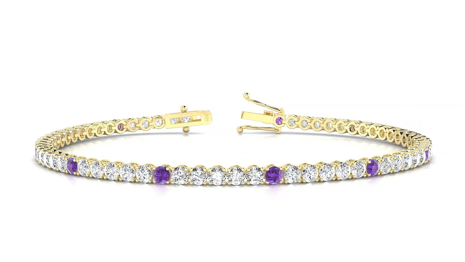 Firenze 1-5 | 18k Yellow Gold 2.5 mm Round Natural Amethyst & Diamond Tennis Bracelet