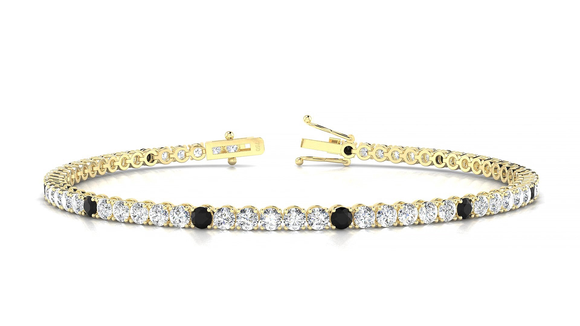 Firenze 1-5 | 18k Yellow Gold 2.5 mm Round Natural Black Diamond & Diamond 19 cm Tennis Bracelet