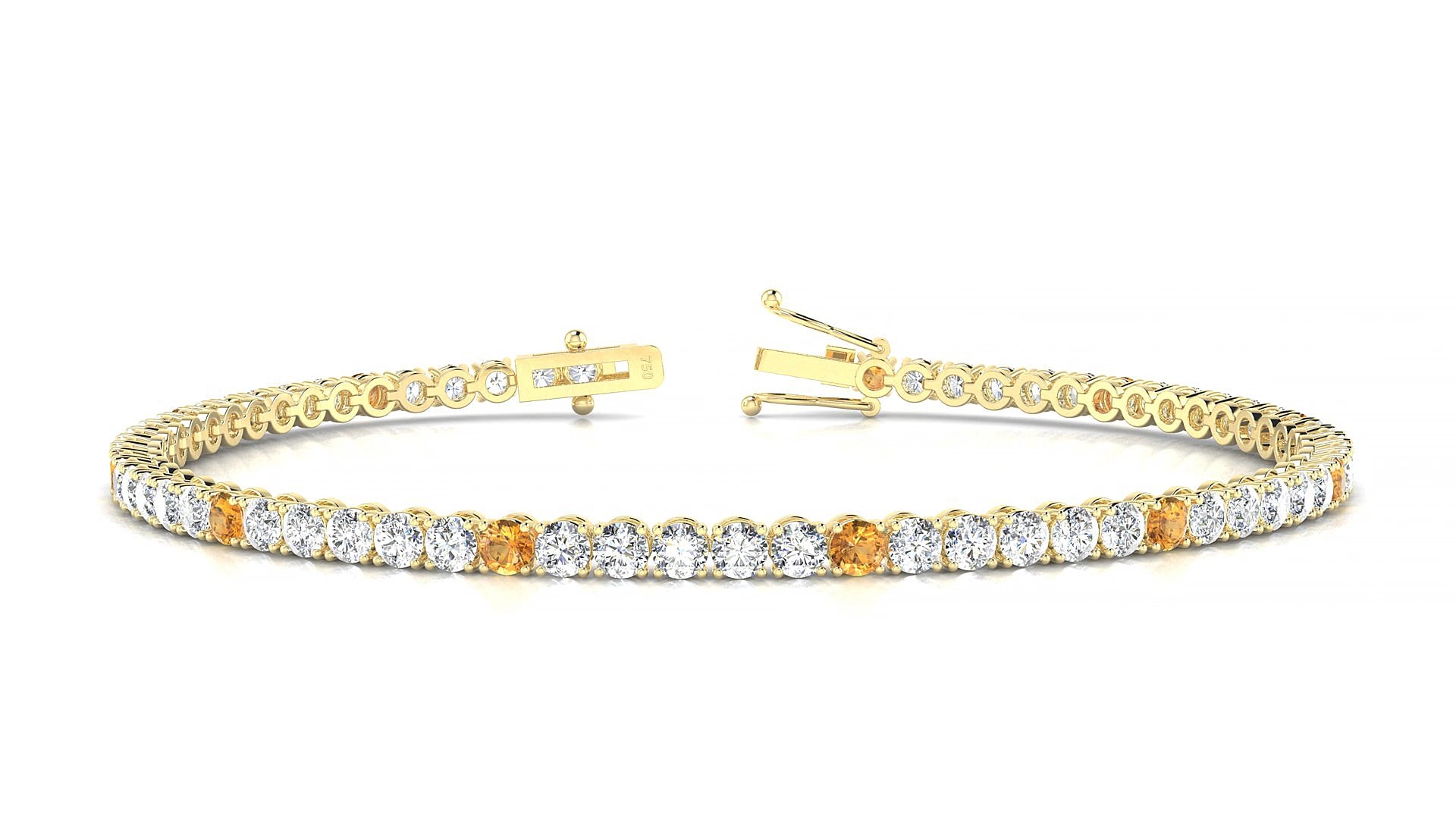 Firenze 1-5 | 18k Yellow Gold 2.5 mm Round Natural Citrine & Diamond 18 cm Tennis Bracelet