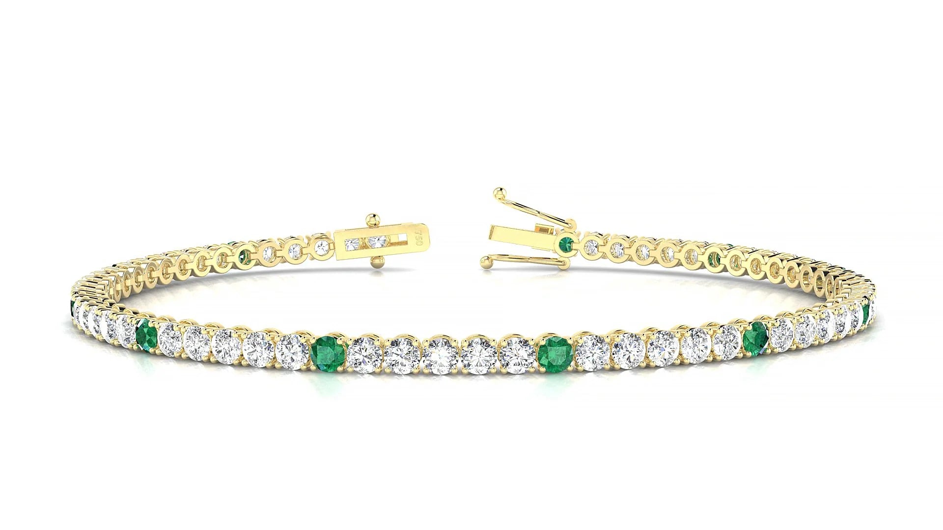 Firenze 1-5 | 18k Yellow Gold 2.5 mm Round Natural Emerald & Diamond Tennis Bracelet