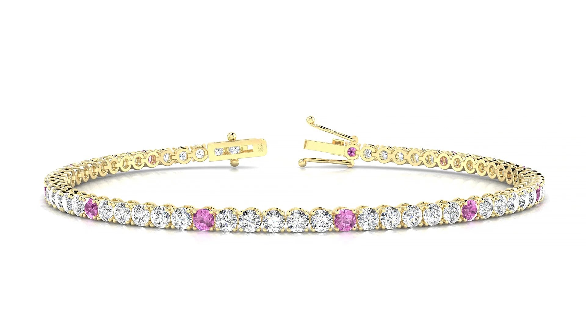 Firenze 1-5 | 18k Yellow Gold 2.5 mm Round Natural Pink Sapphire & Diamond Tennis Bracelet