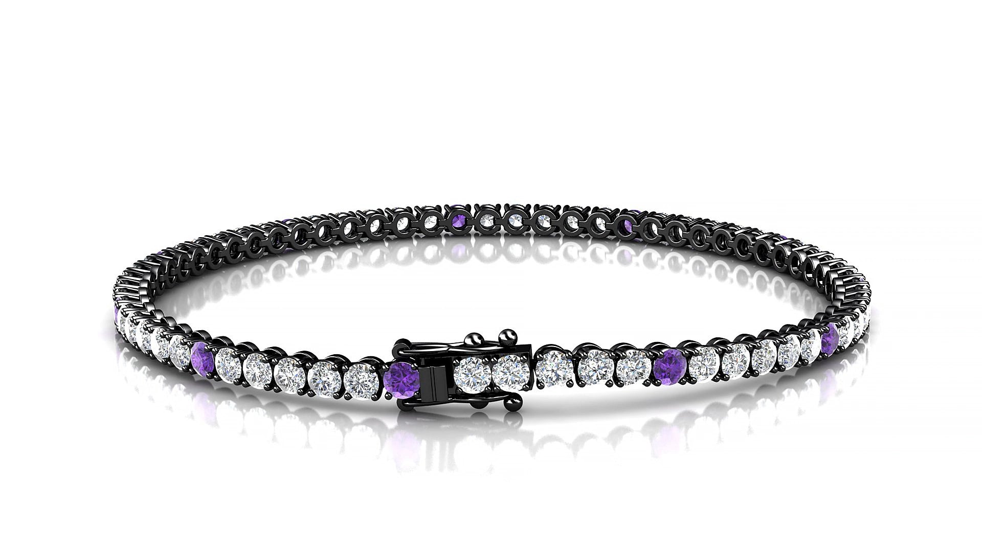 Firenze 1-5 | 18k Black Gold 2.5 mm Round Natural Amethyst & Diamond 20 cm Tennis Bracelet