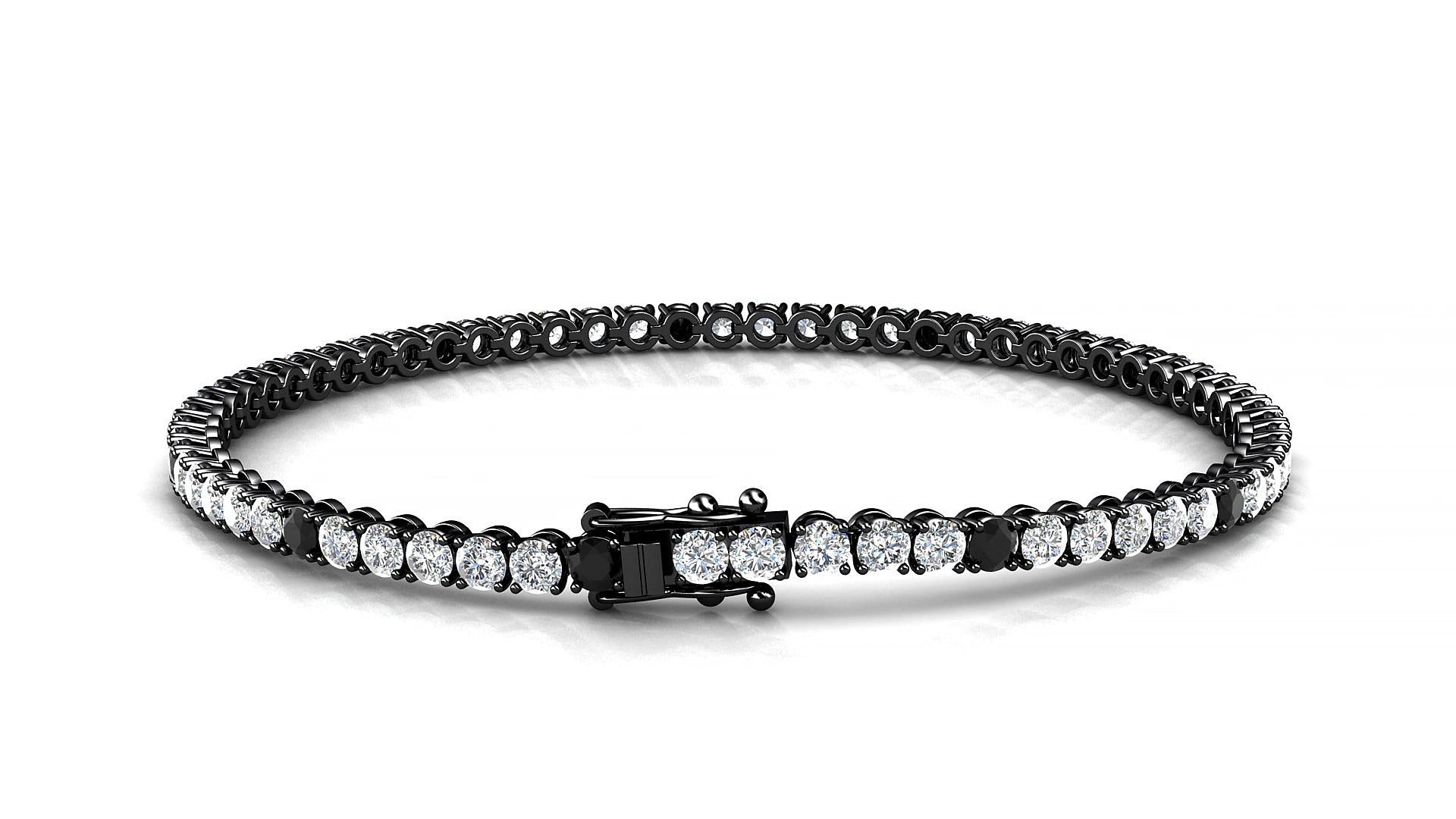 Firenze 1-5 | 18k Black Gold 2.5 mm Round Natural Black Diamond & Diamond 20 cm Tennis Bracelet