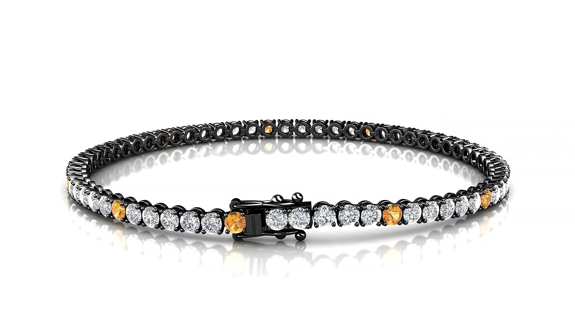 Firenze 1-5 | 18k Black Gold 2.5 mm Round Natural Citrine & Diamond 18 cm Tennis Bracelet