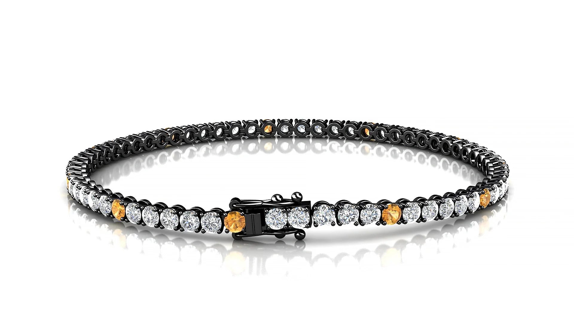Firenze 1-5 | 18k Black Gold 2.5 mm Round Natural Citrine & Diamond Tennis Bracelet