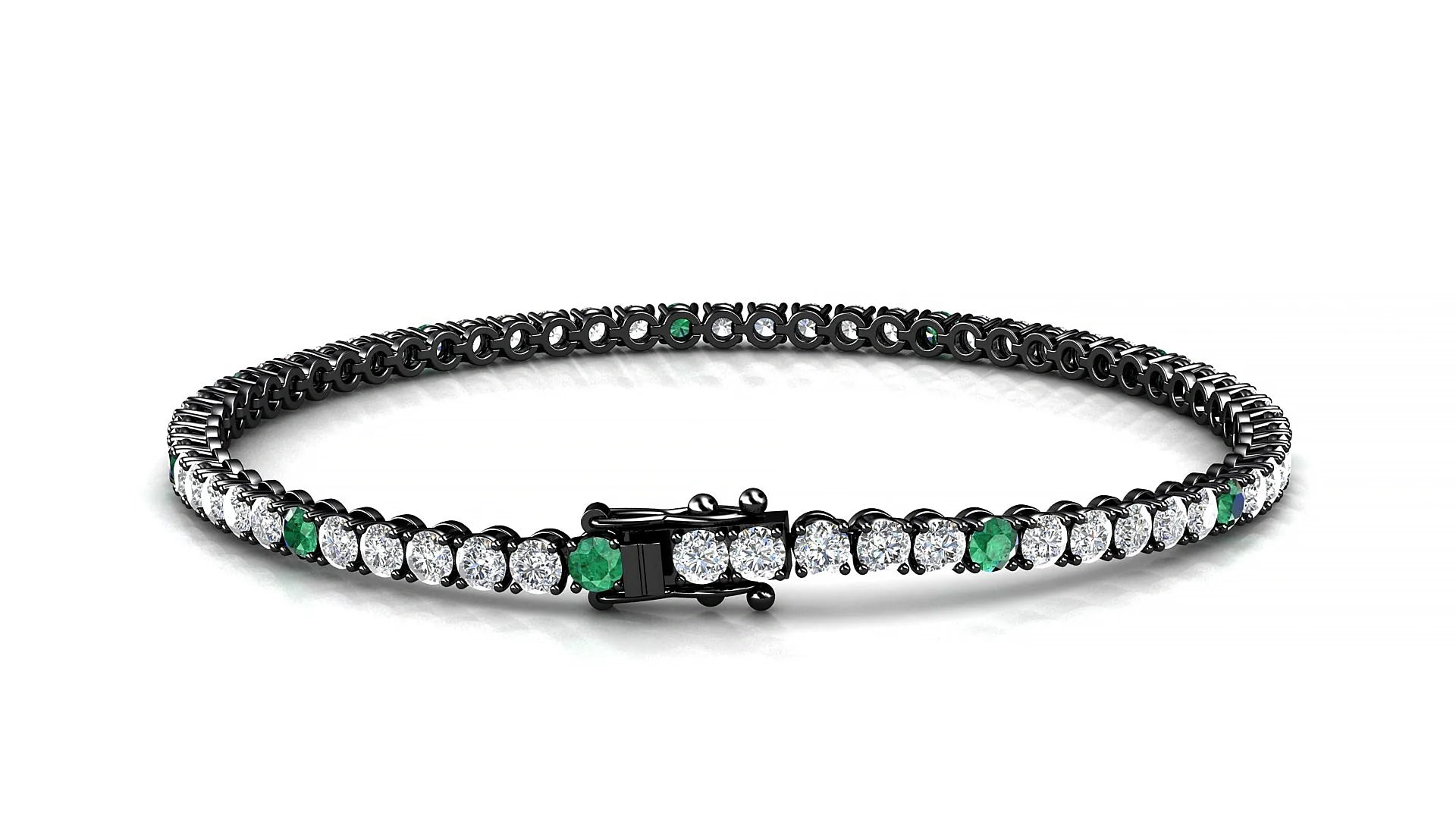 Firenze 1-5 | 18k Black Gold 2.5 mm Round Natural Emerald & Diamond Tennis Bracelet