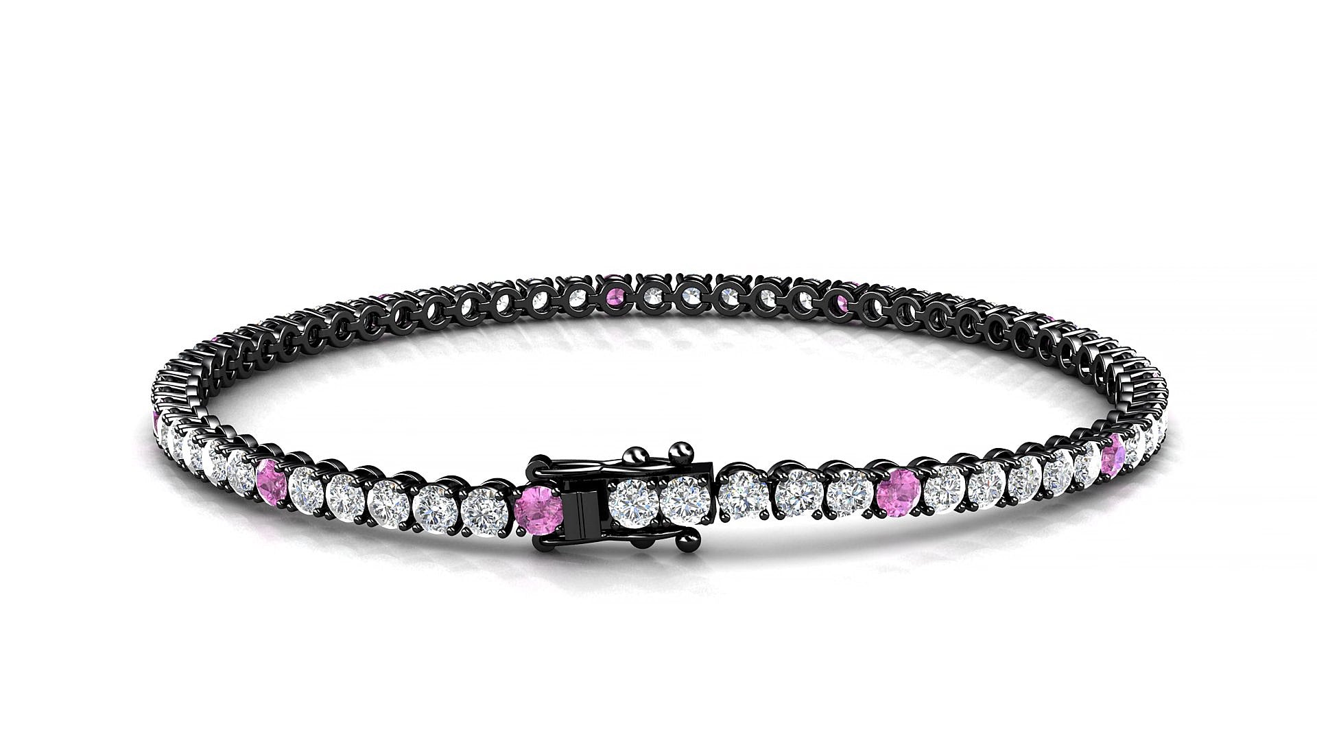 Firenze 1-5 | 18k Black Gold 2.5 mm Round Natural Pink Sapphire & Diamond 16 cm Tennis Bracelet