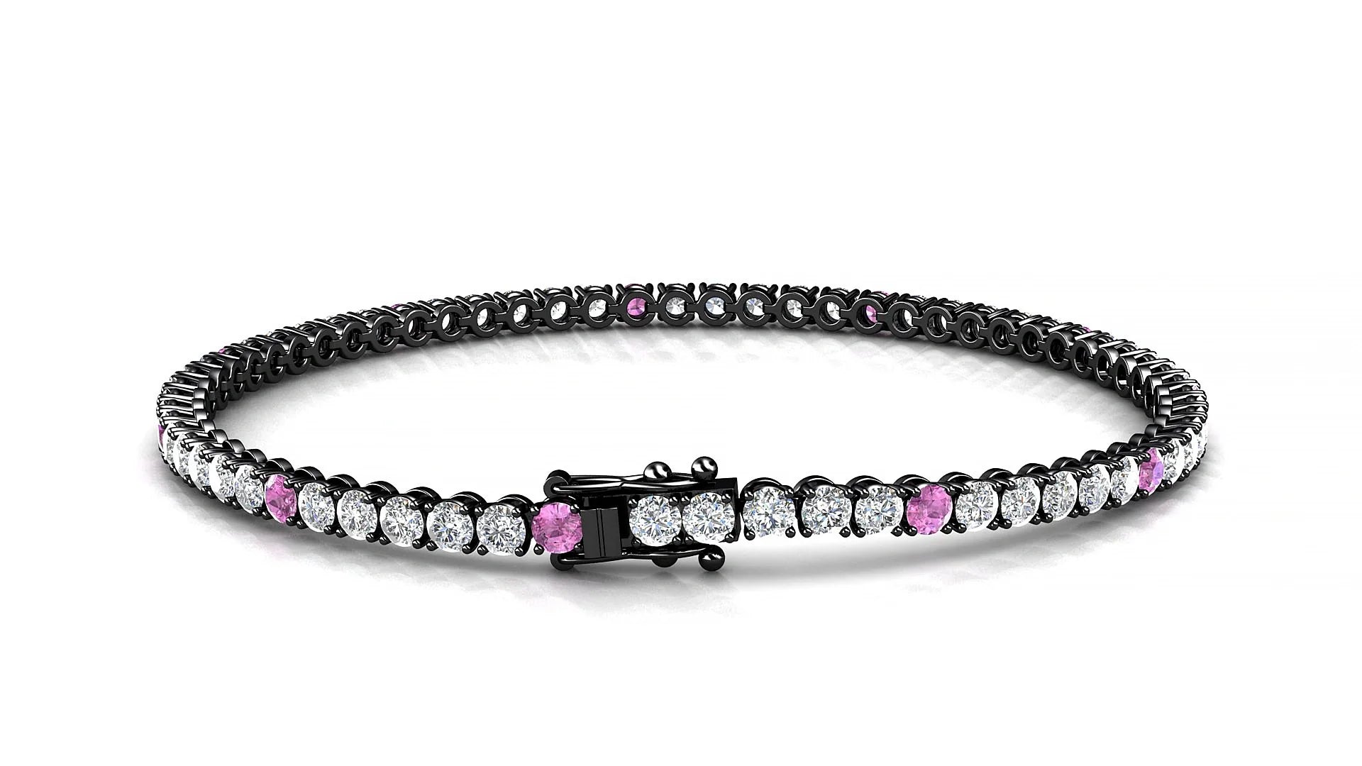 Firenze 1-5 | 18k Black Gold 2.5 mm Round Natural Pink Sapphire & Diamond Tennis Bracelet